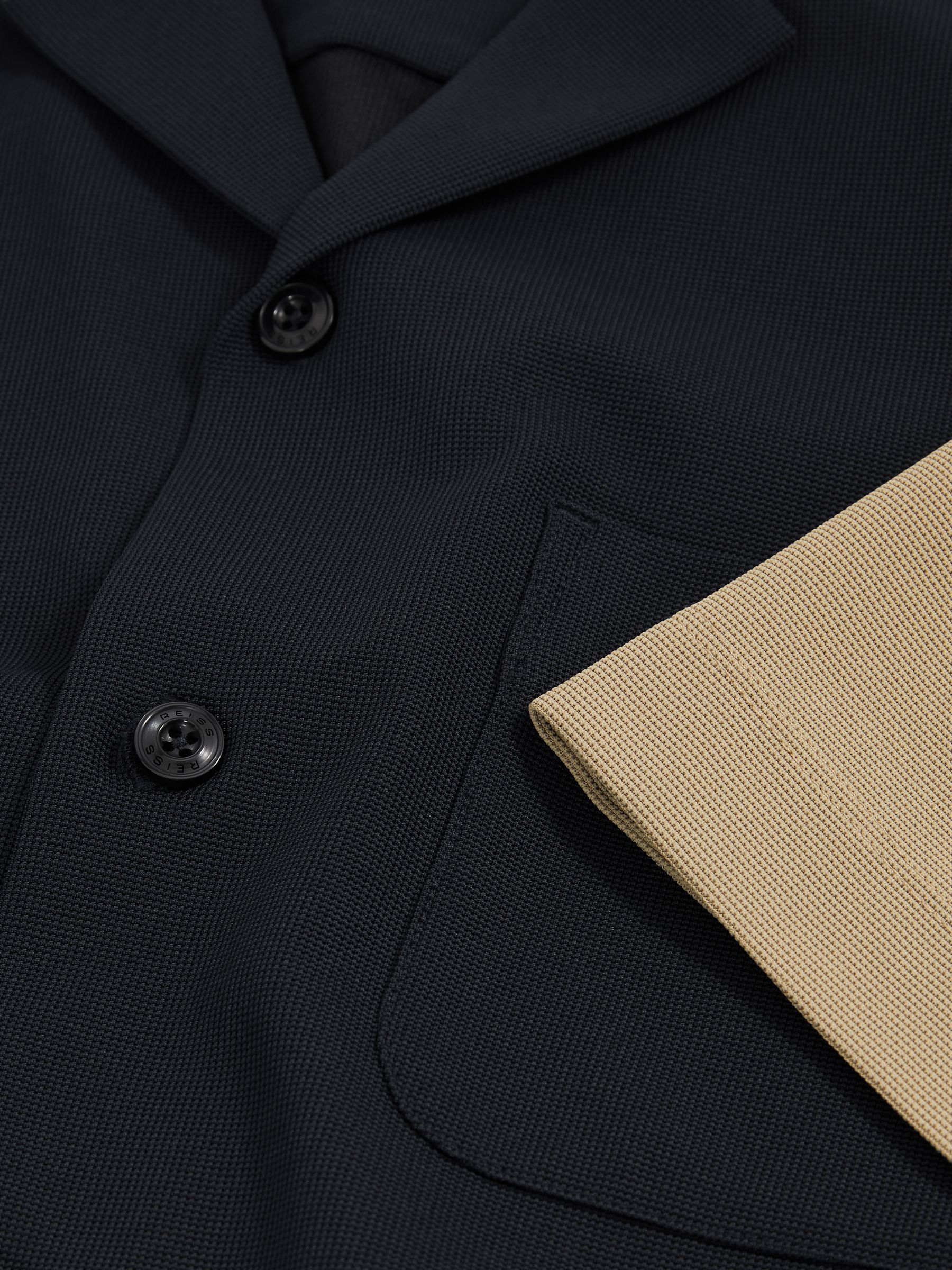 Colour-Block Cuban-Collar Shirt in Navy/Brown - Image 5 of 5