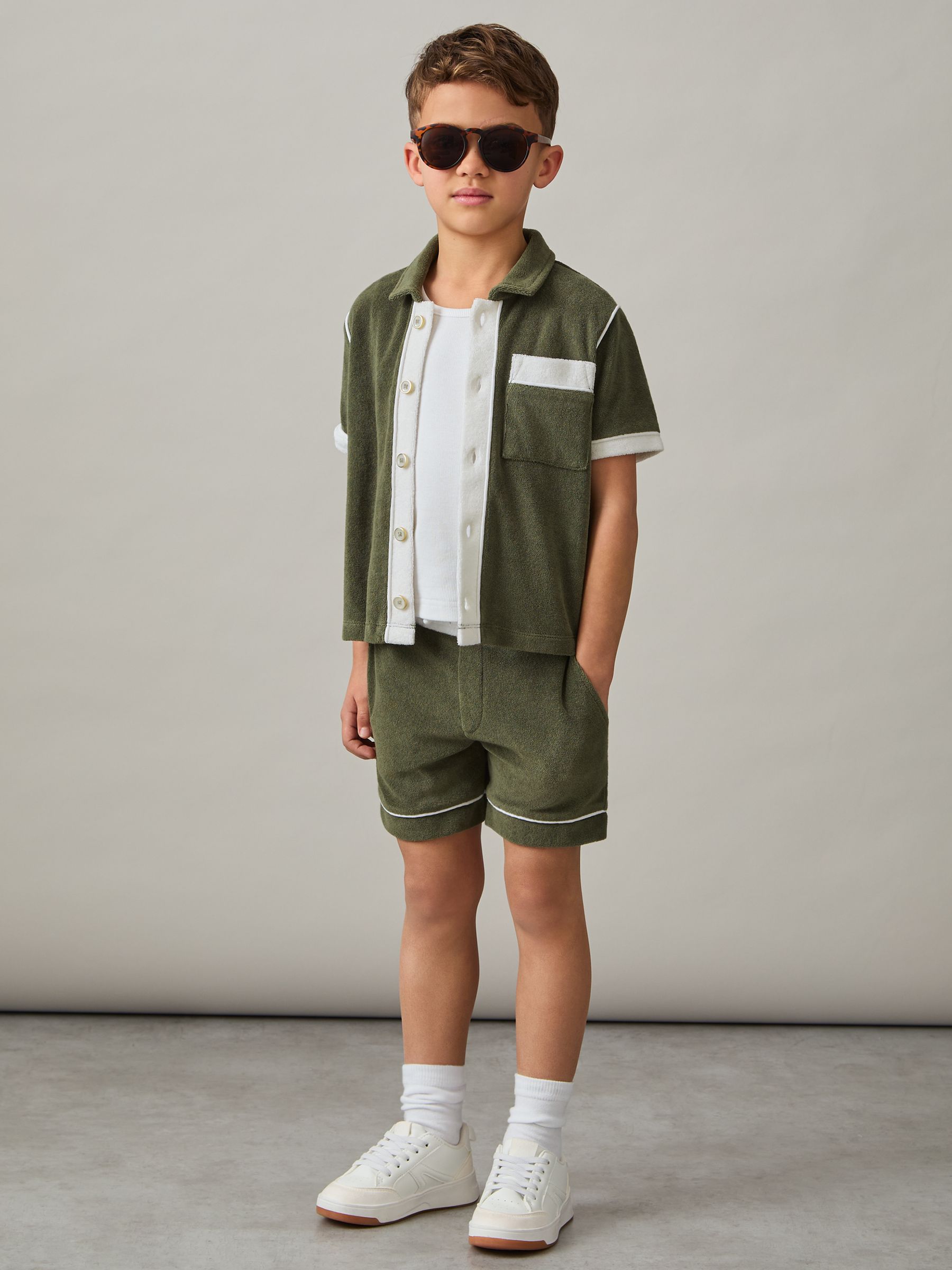 3-9 yrs Velour Colour-Block Shorts in Green Multi - Image 1 of 5