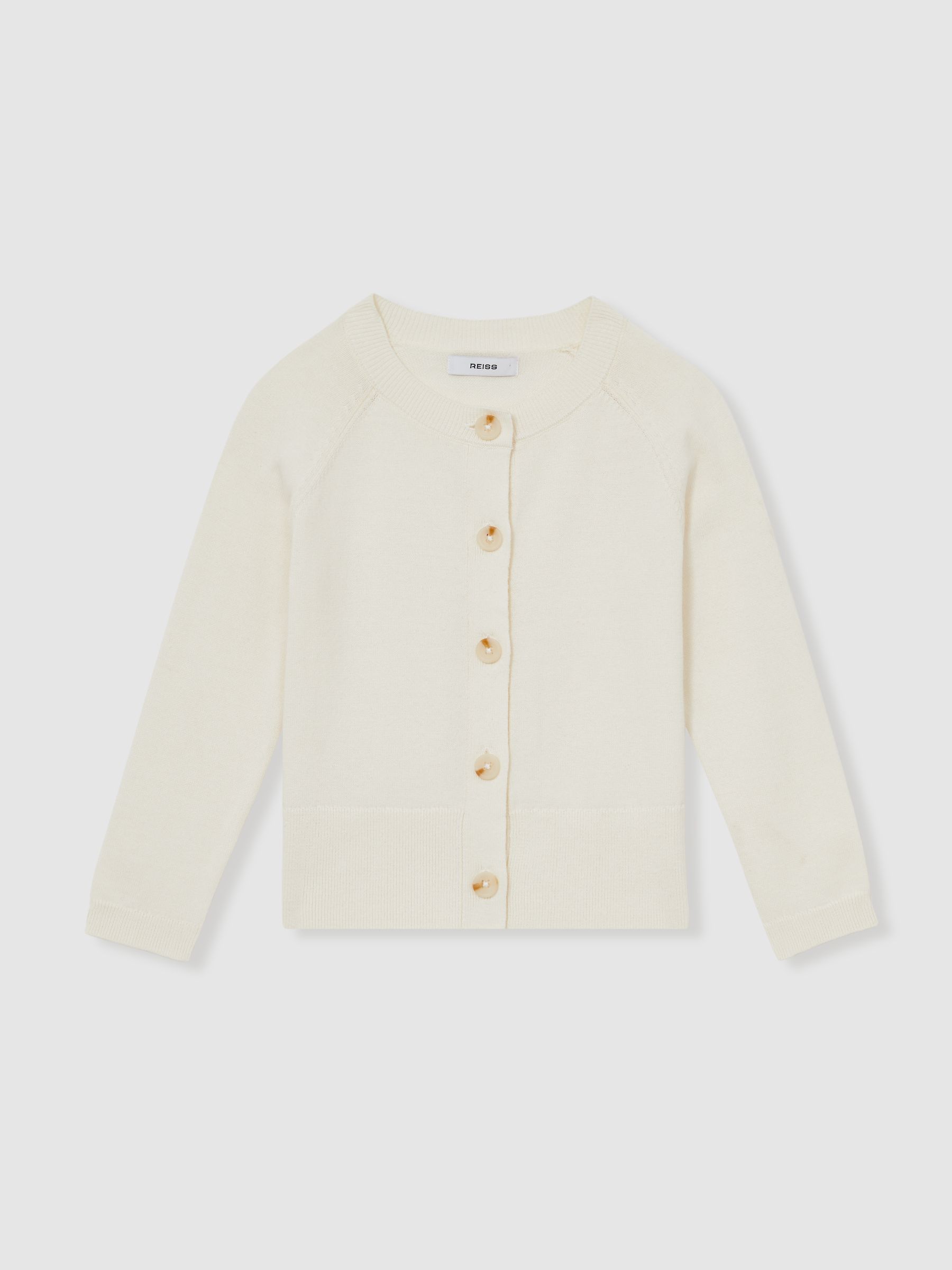 9-13 yrs Cotton Crew-Neck Cardigan in Ivory - Image 2 of 4