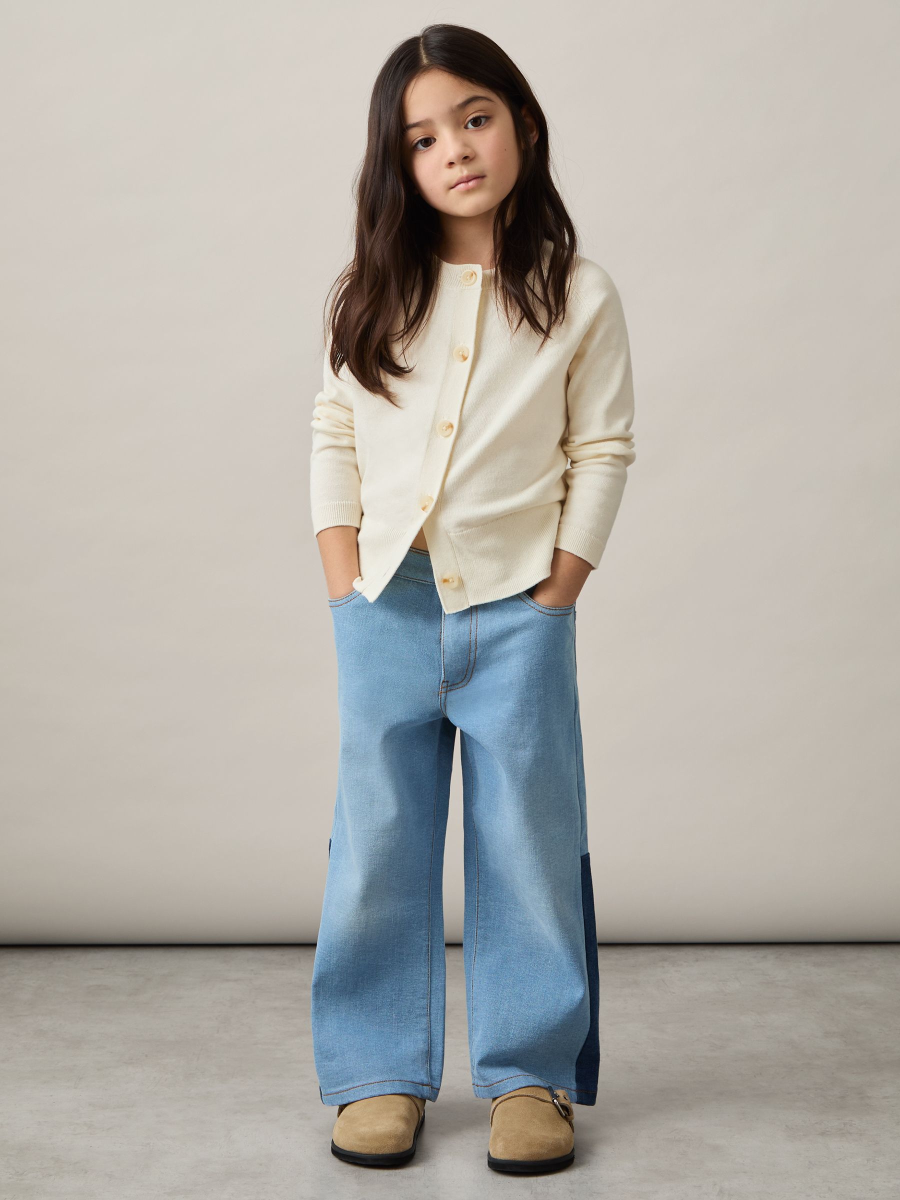 9-13 yrs Cotton Crew-Neck Cardigan in Ivory - Image 3 of 4