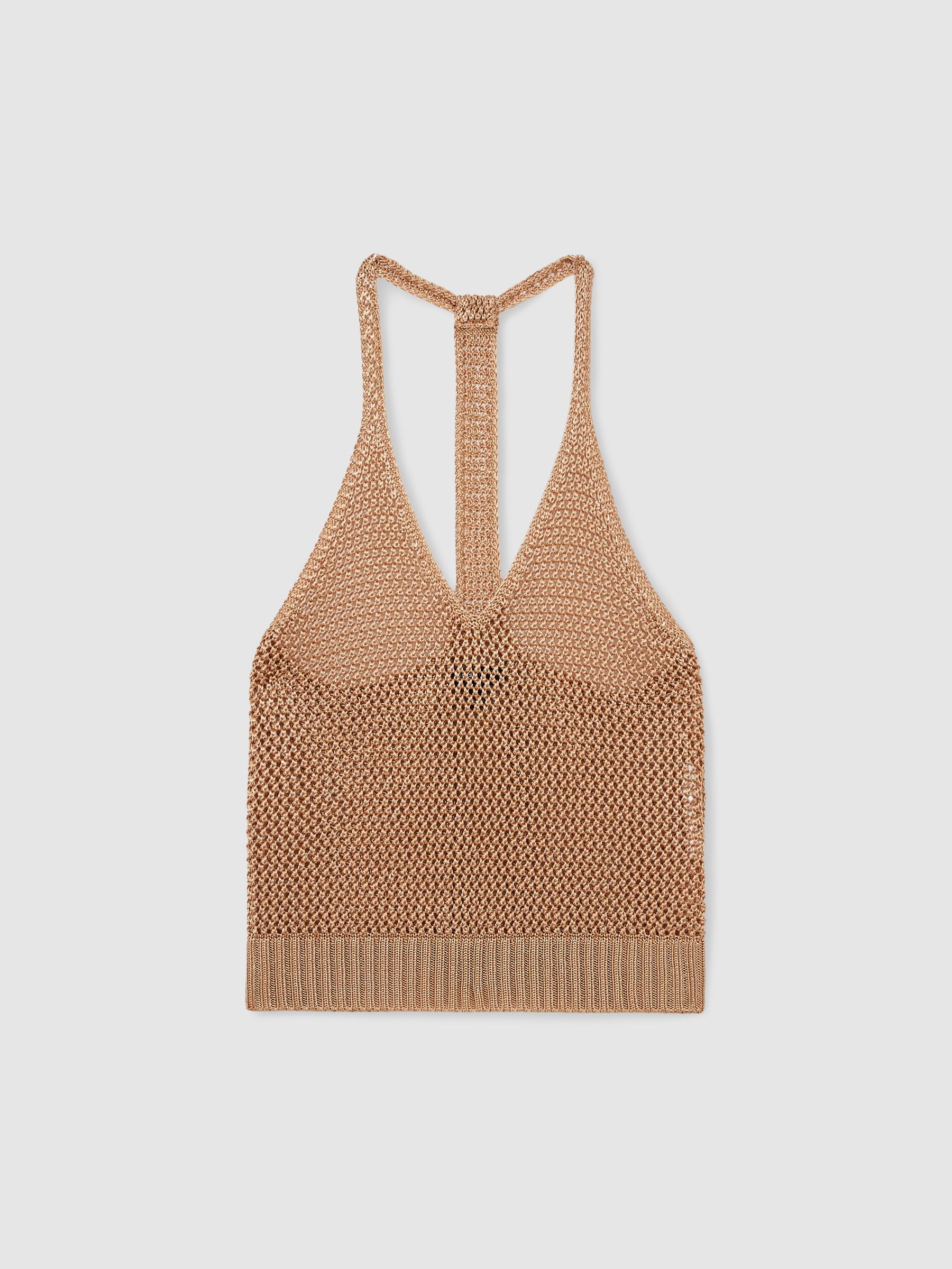 Atelier Open-Knit Halterneck Top in Gold - Image 2 of 7