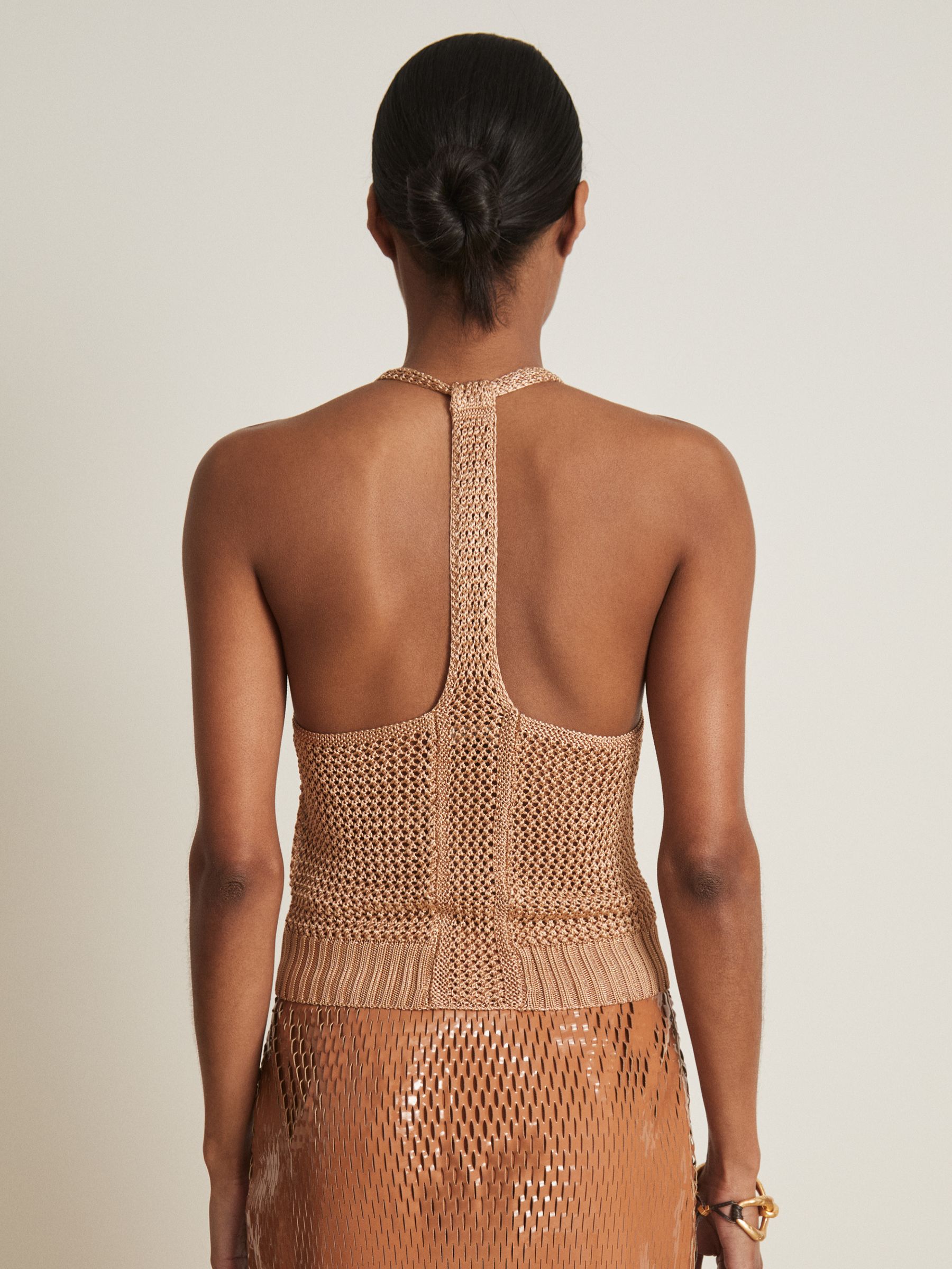 Atelier Open-Knit Halterneck Top in Gold - Image 4 of 7