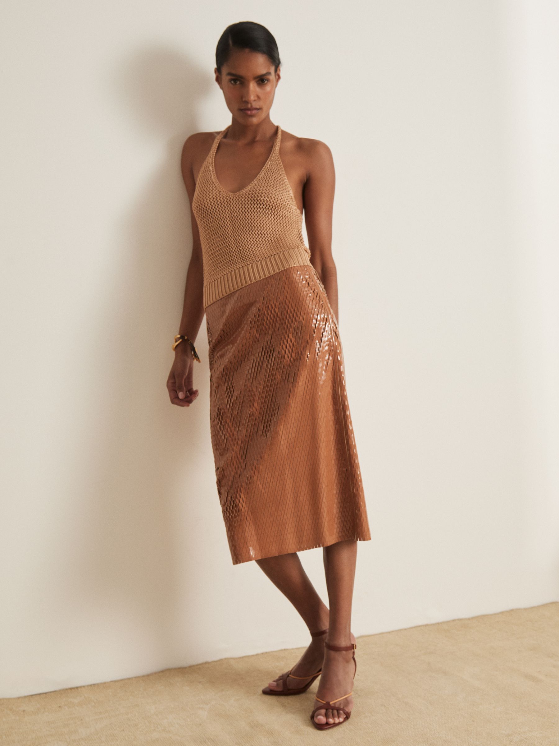Atelier Open-Knit Halterneck Top in Gold - Image 5 of 7