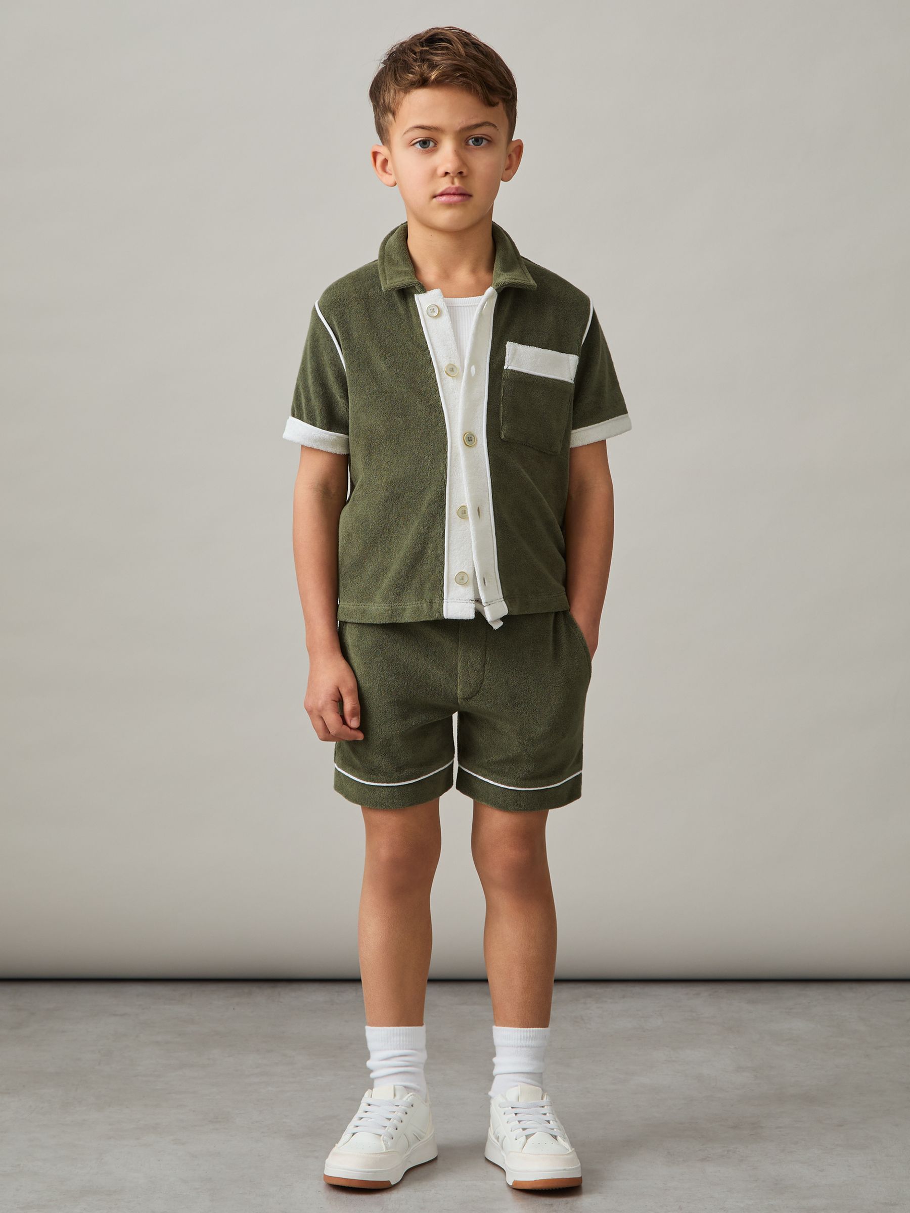 9-13 yrs Velour Colour-Block Shirt in Green Multi - Image 3 of 4