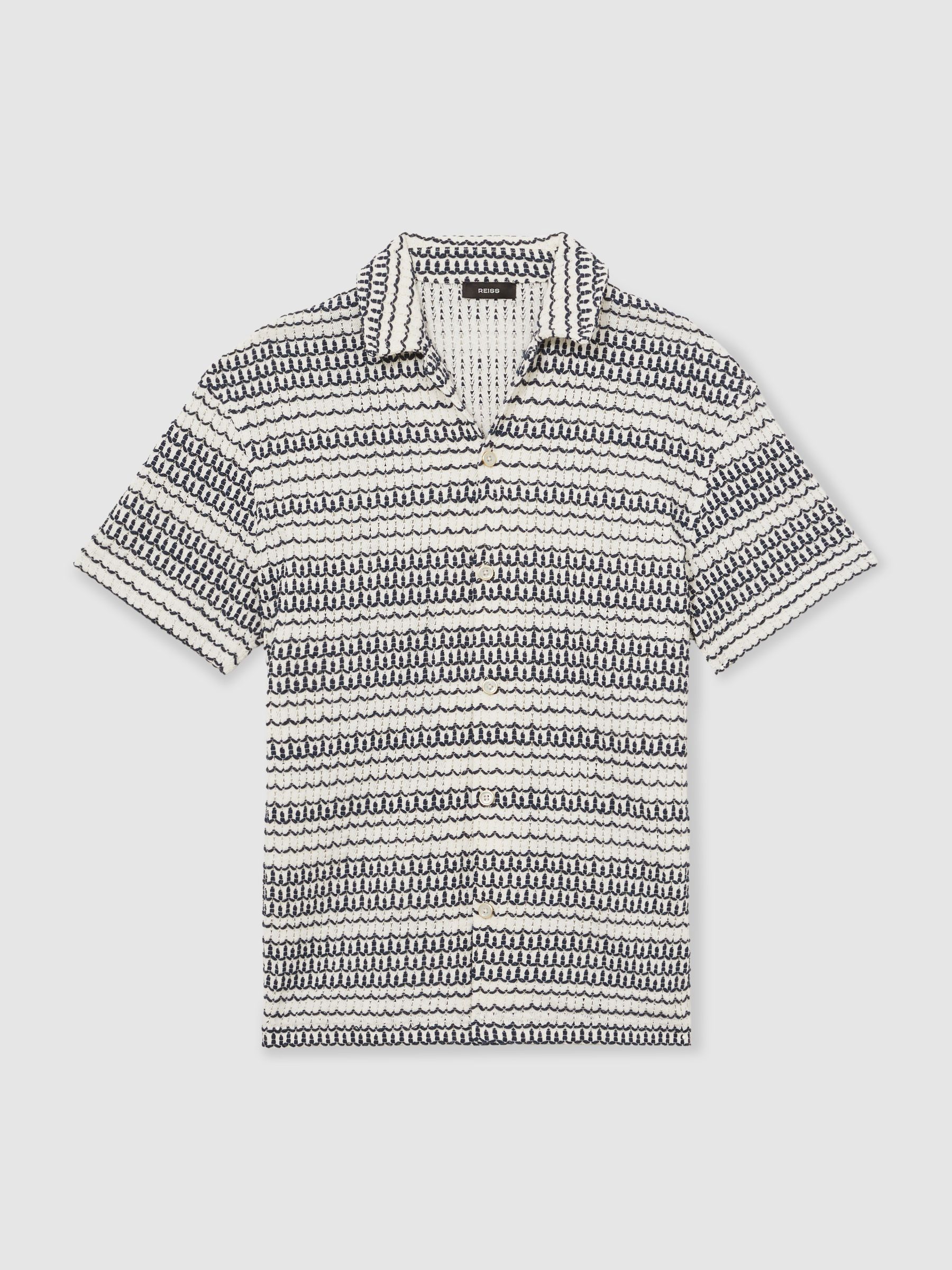 Crochet Cuban-Collar Shirt in White/Black - Image 2 of 6