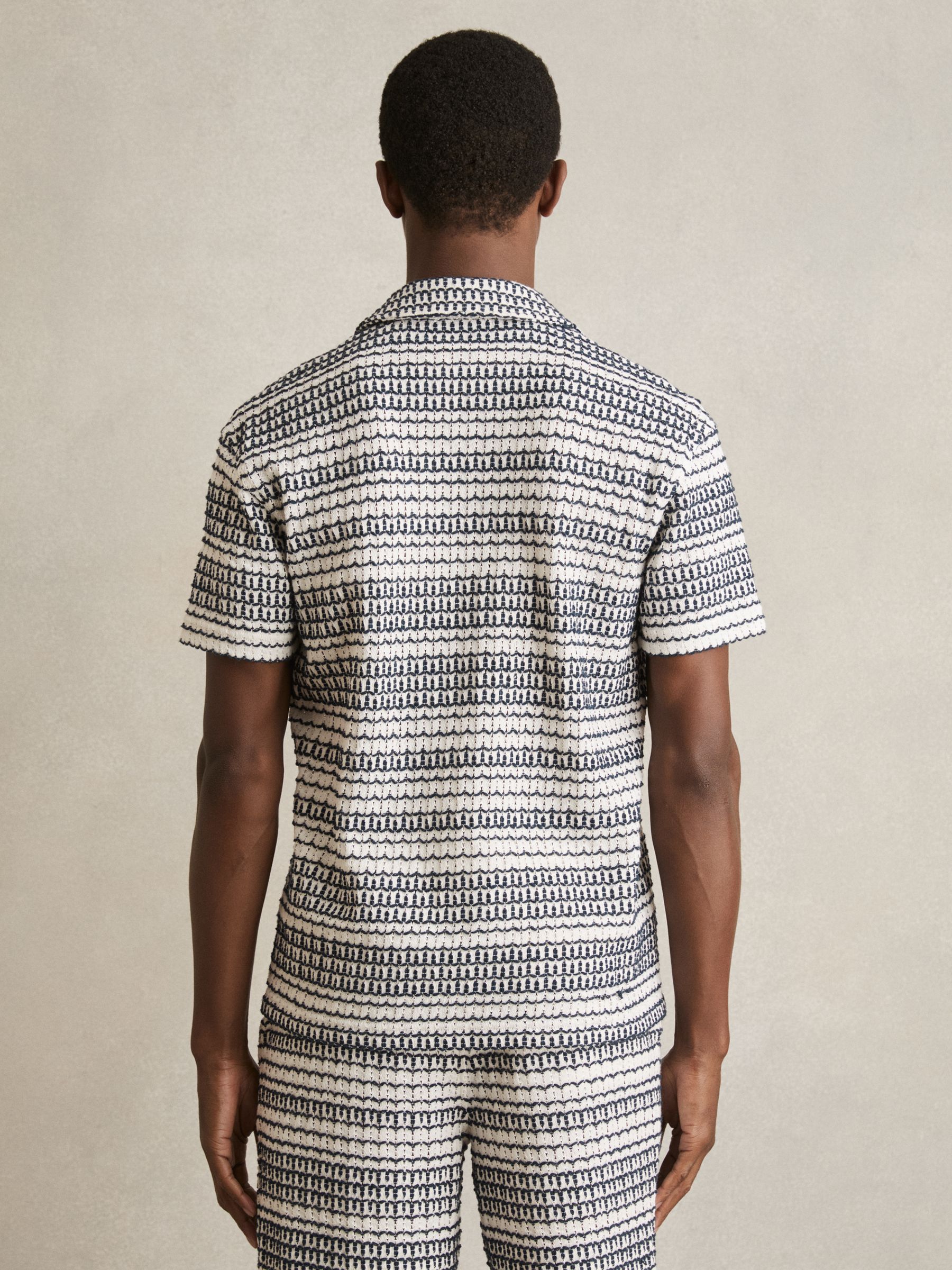 Crochet Cuban-Collar Shirt in White/Black - Image 5 of 6