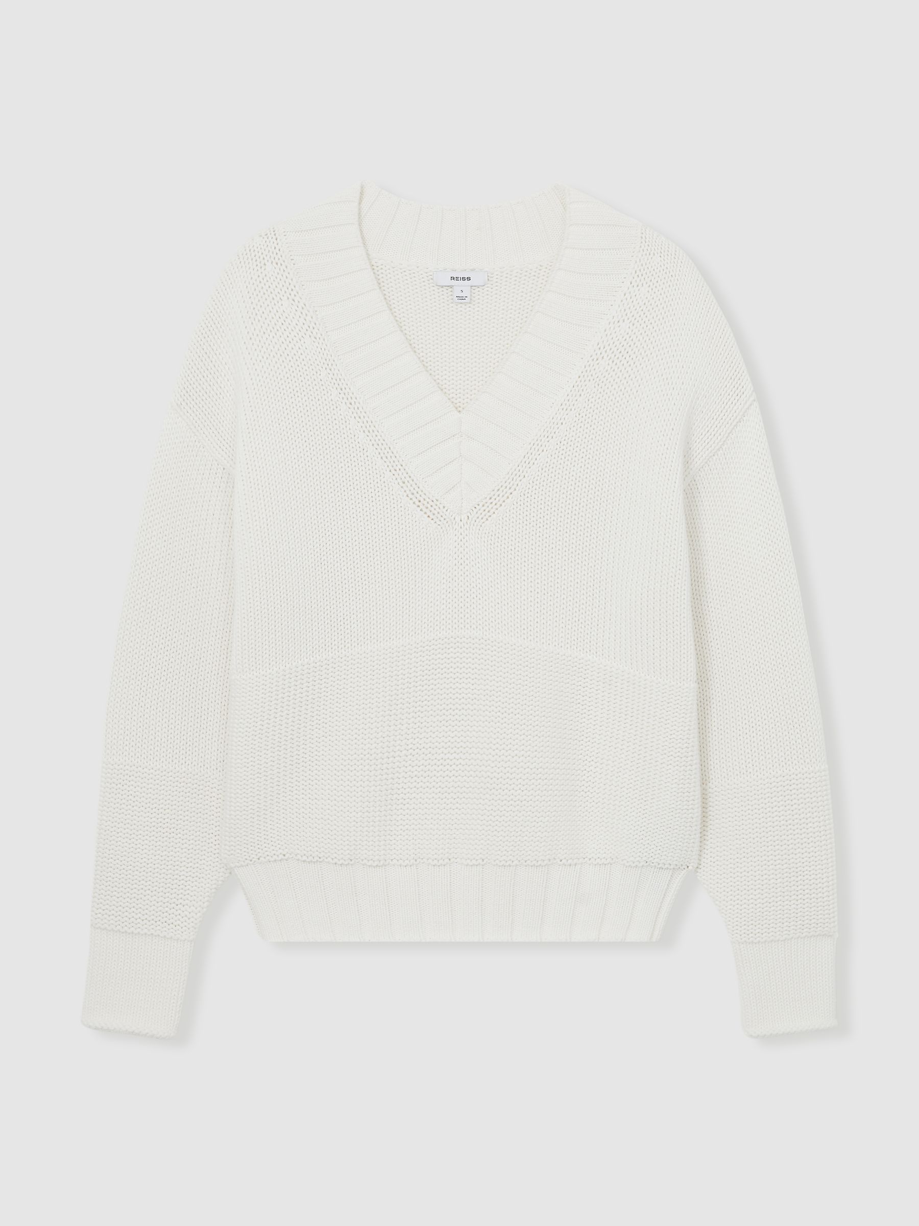 Cotton V-Neck Knit Jumper in White - Image 2 of 8