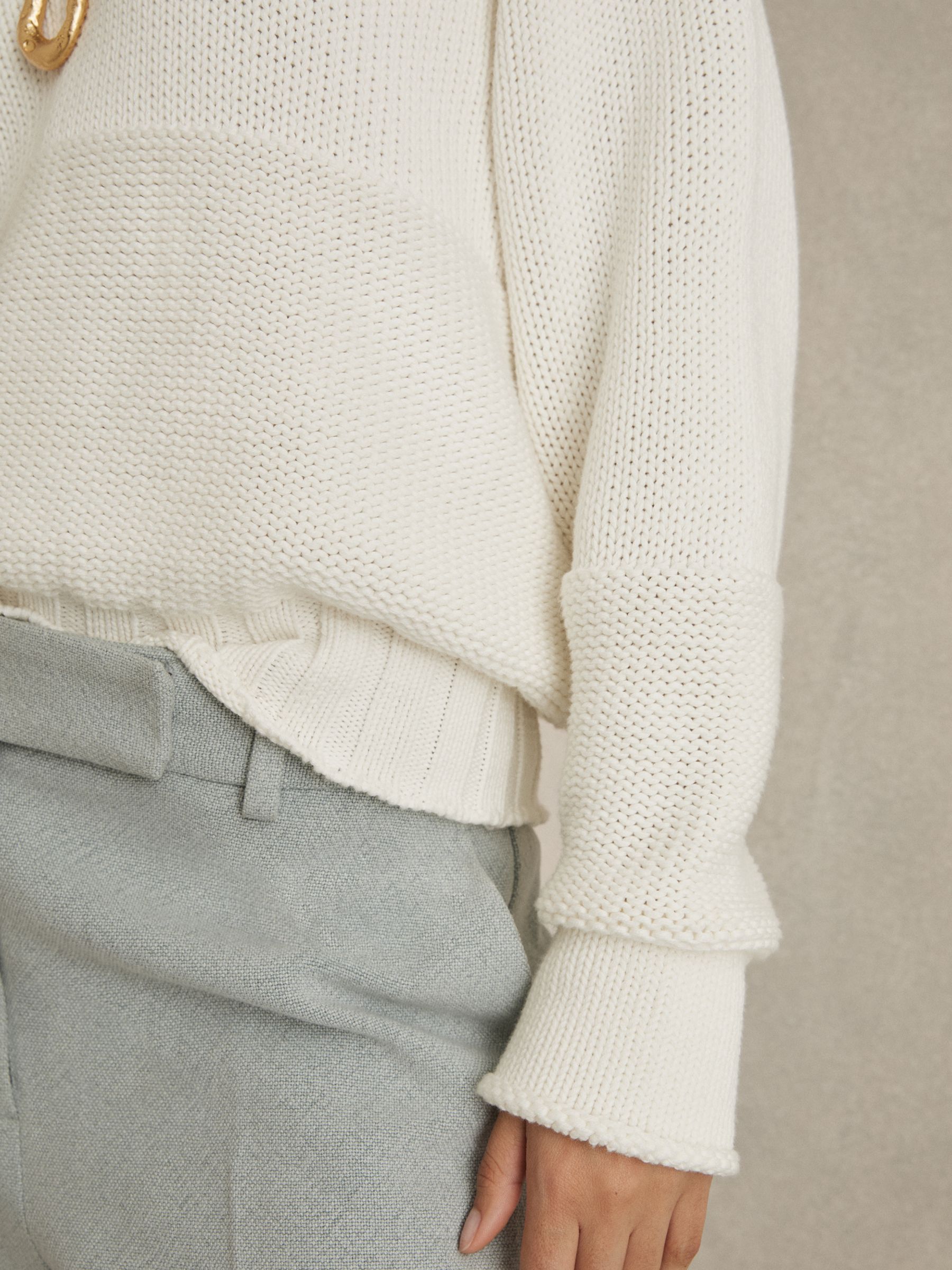 Cotton V-Neck Knit Jumper in White - Image 4 of 8
