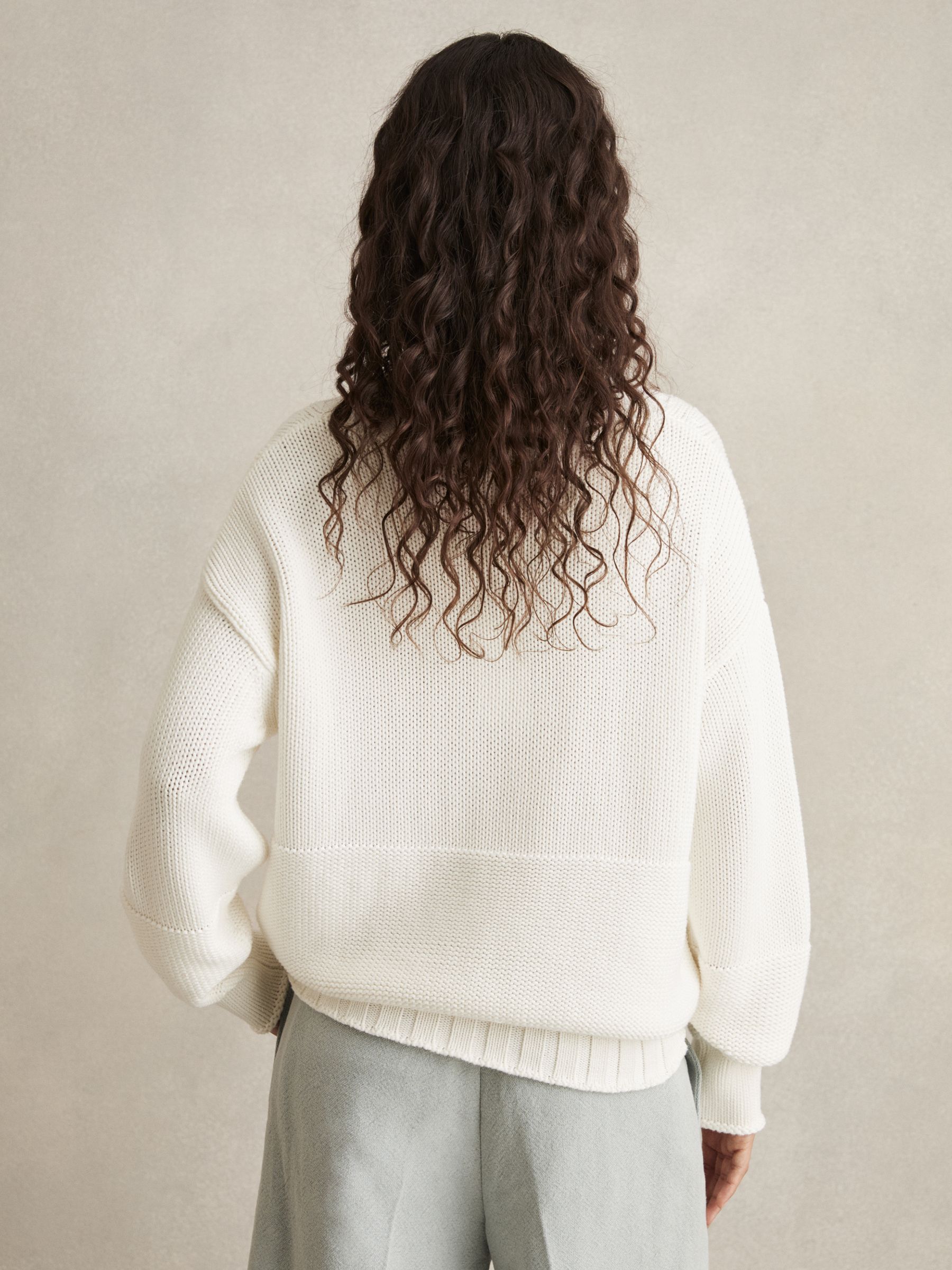 Cotton V-Neck Knit Jumper in White - Image 5 of 8