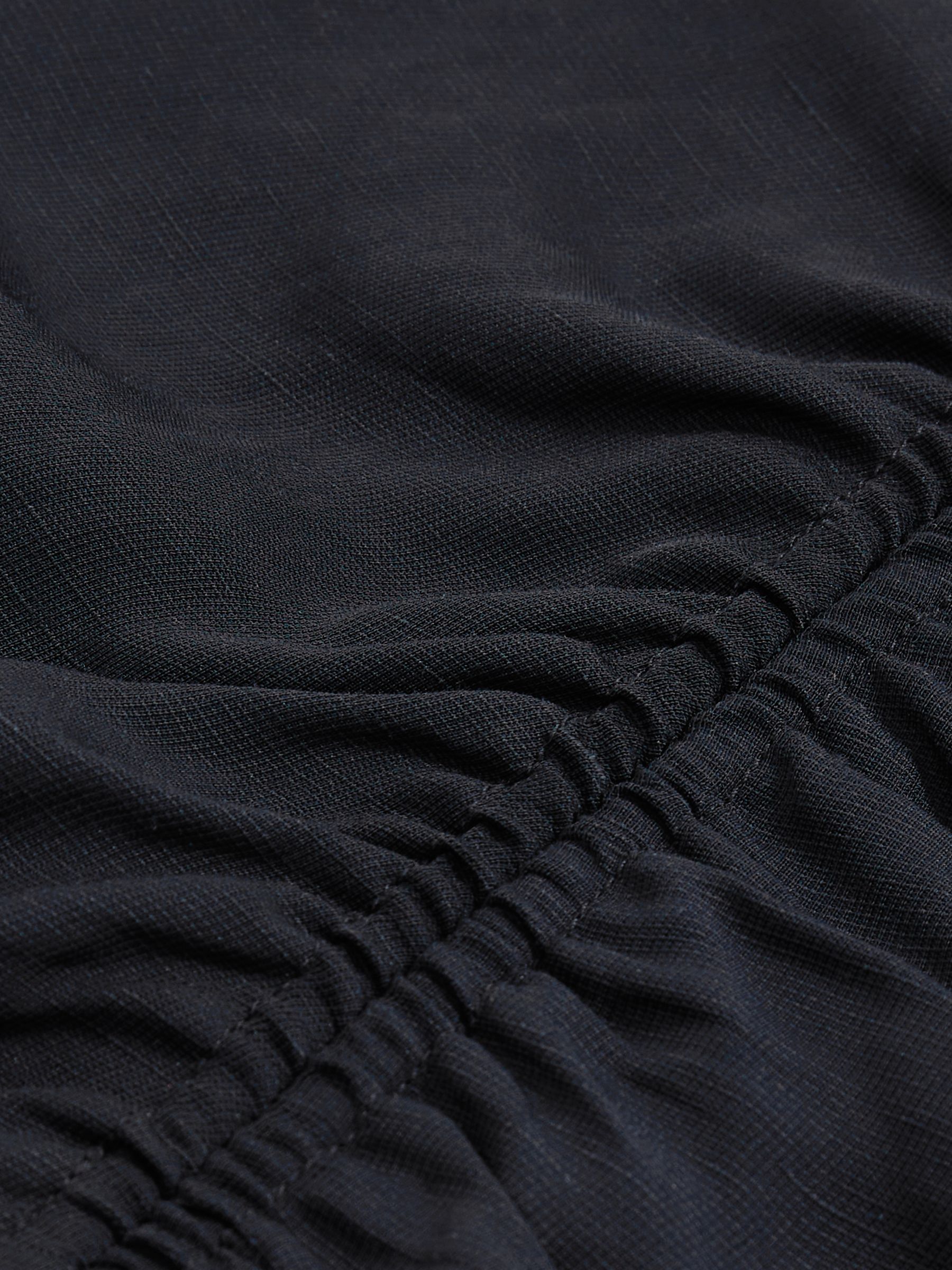 Ruched Sleeveless Midi Dress With Linen in Navy - Image 6 of 6