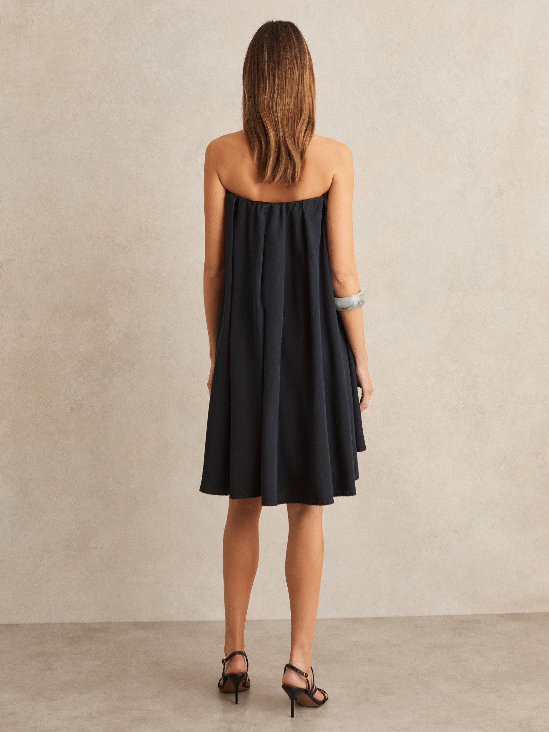 Tencel Strapless Dip-Hem Mini Dress in Indigo - Image 4 of 5