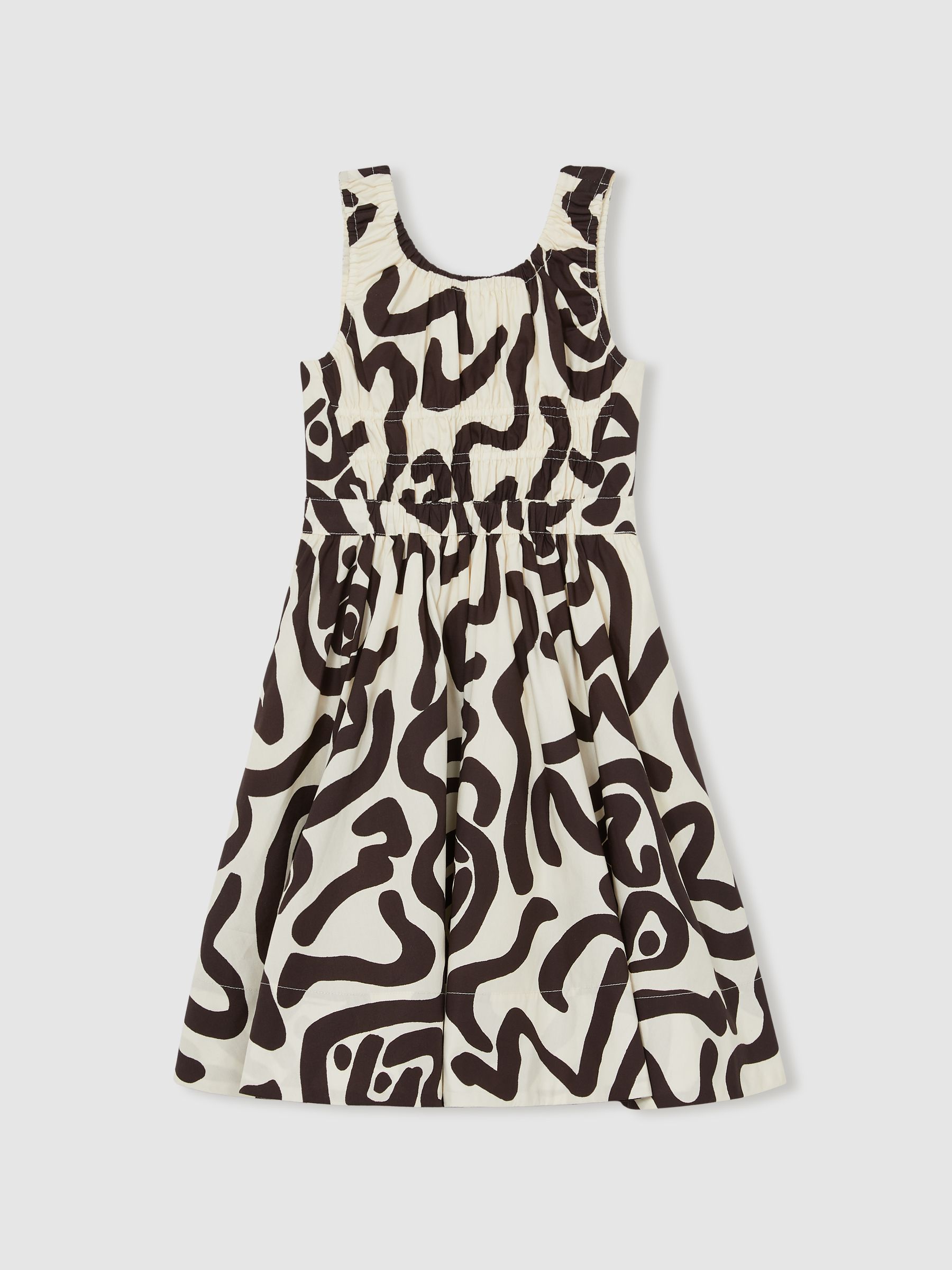 4-9 yrs Cotton Shirred Printed Dress in Ivory Print - Image 2 of 4