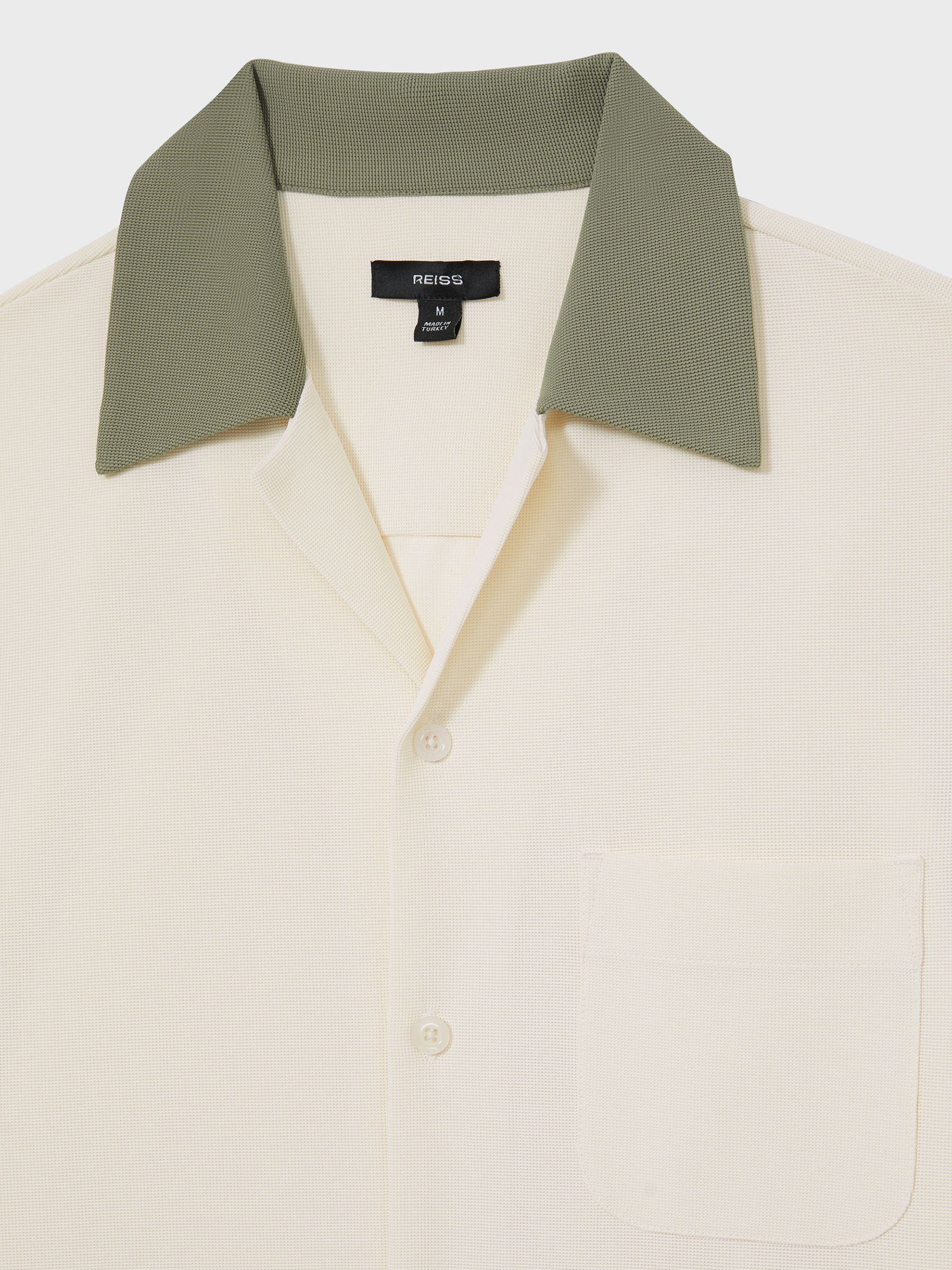 Colour-Block Cuban-Collar Shirt in Off White/Sage - Image 6 of 6