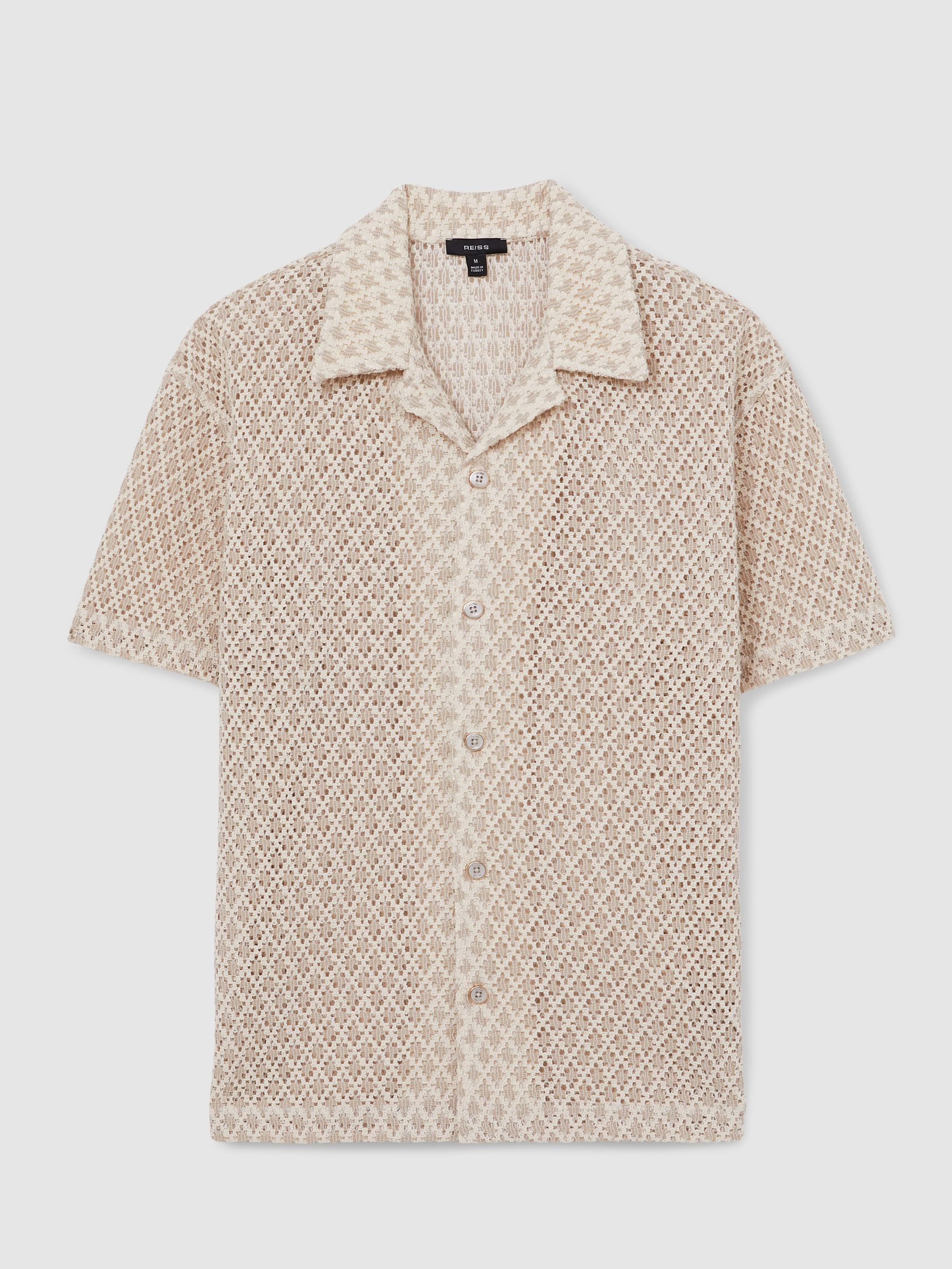 Crochet Cuban-Collar Shirt in Oatmeal - Image 2 of 5
