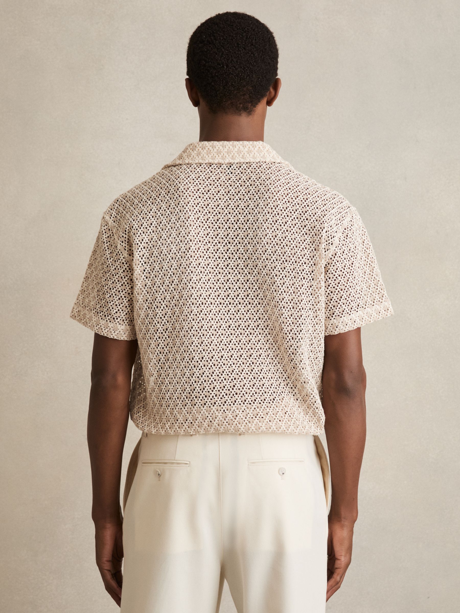 Crochet Cuban-Collar Shirt in Oatmeal - Image 4 of 5