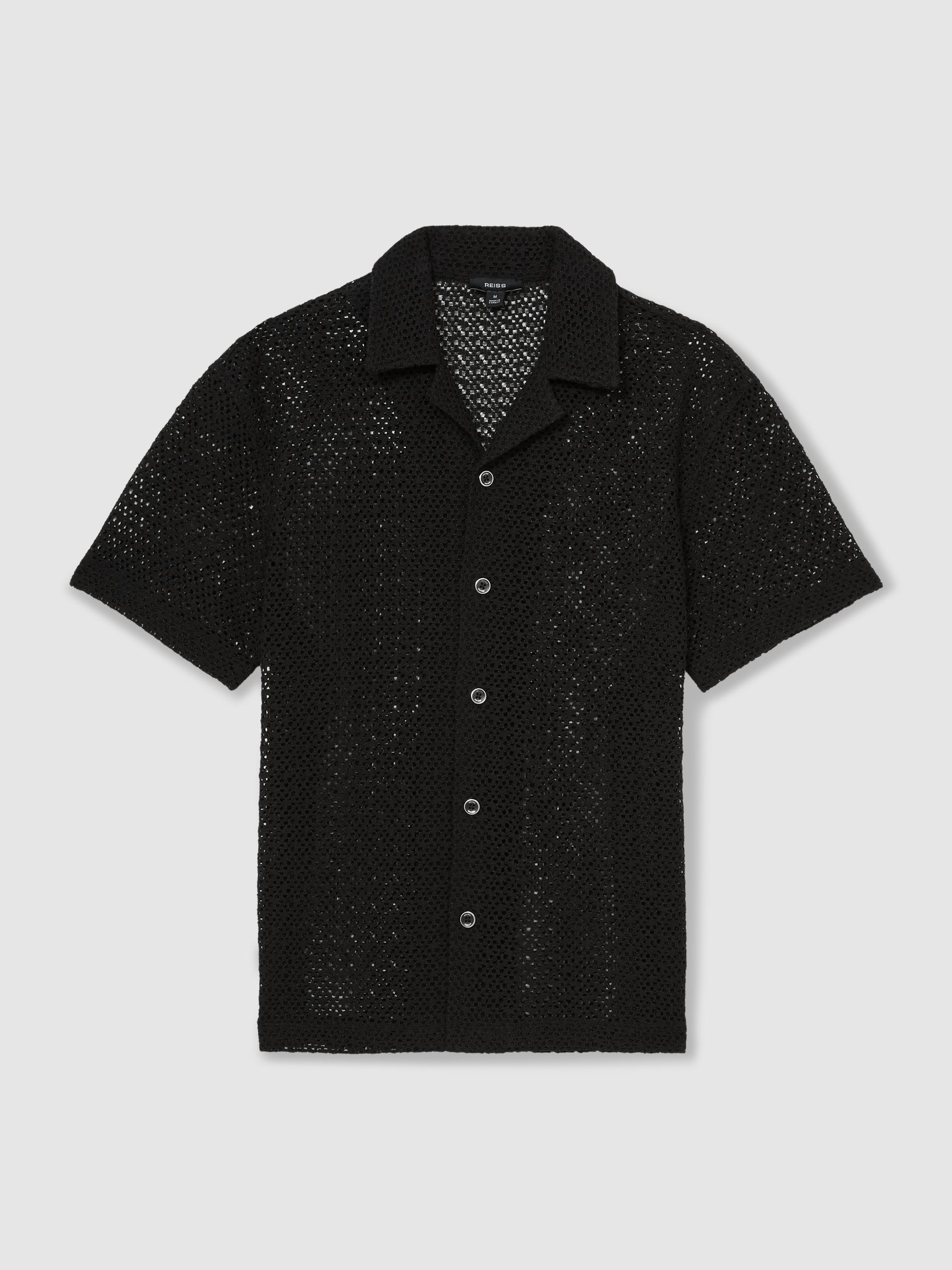 Crochet Cuban-Collar Shirt in Black - Image 2 of 5
