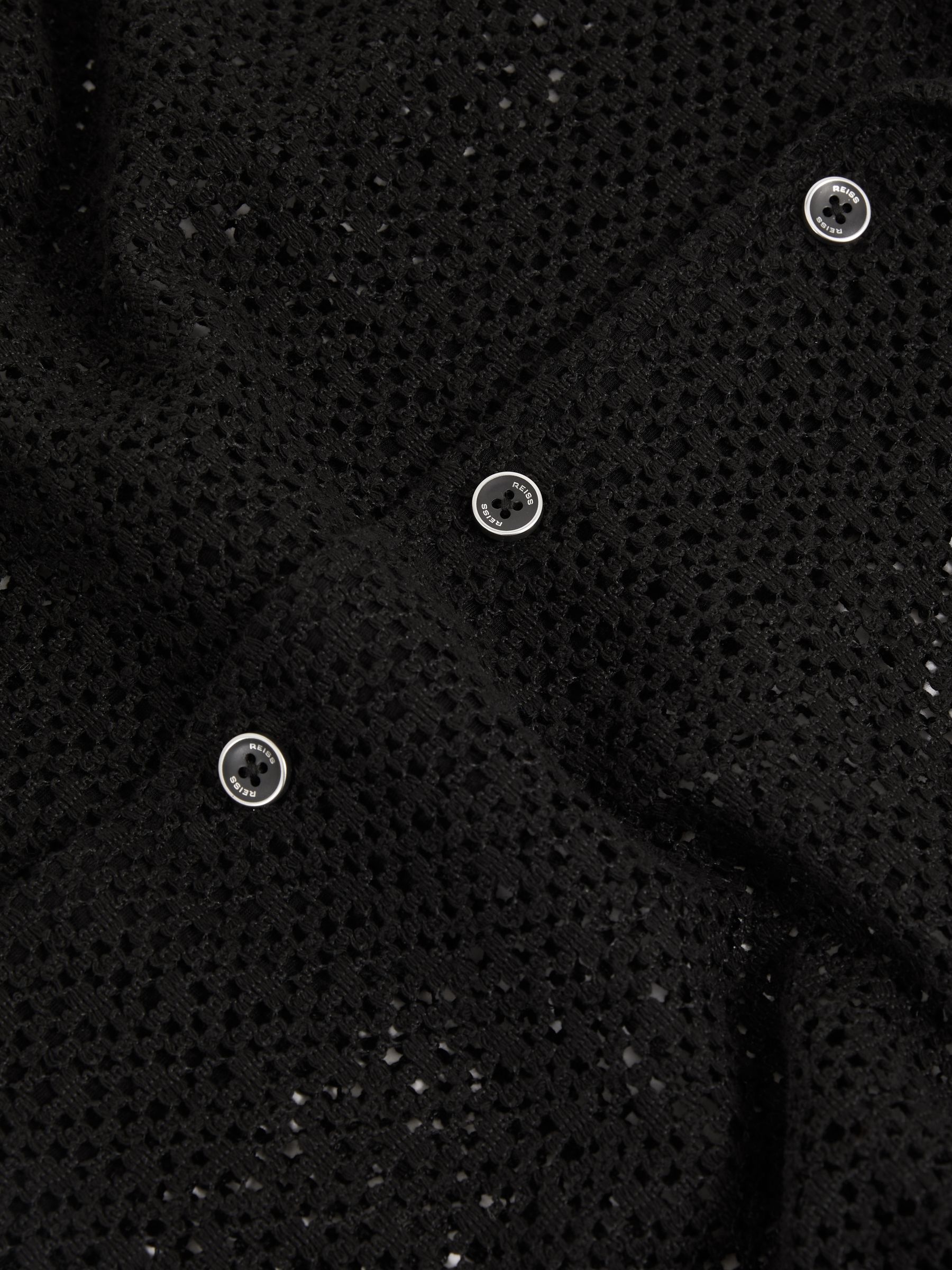 Crochet Cuban-Collar Shirt in Black - Image 5 of 5