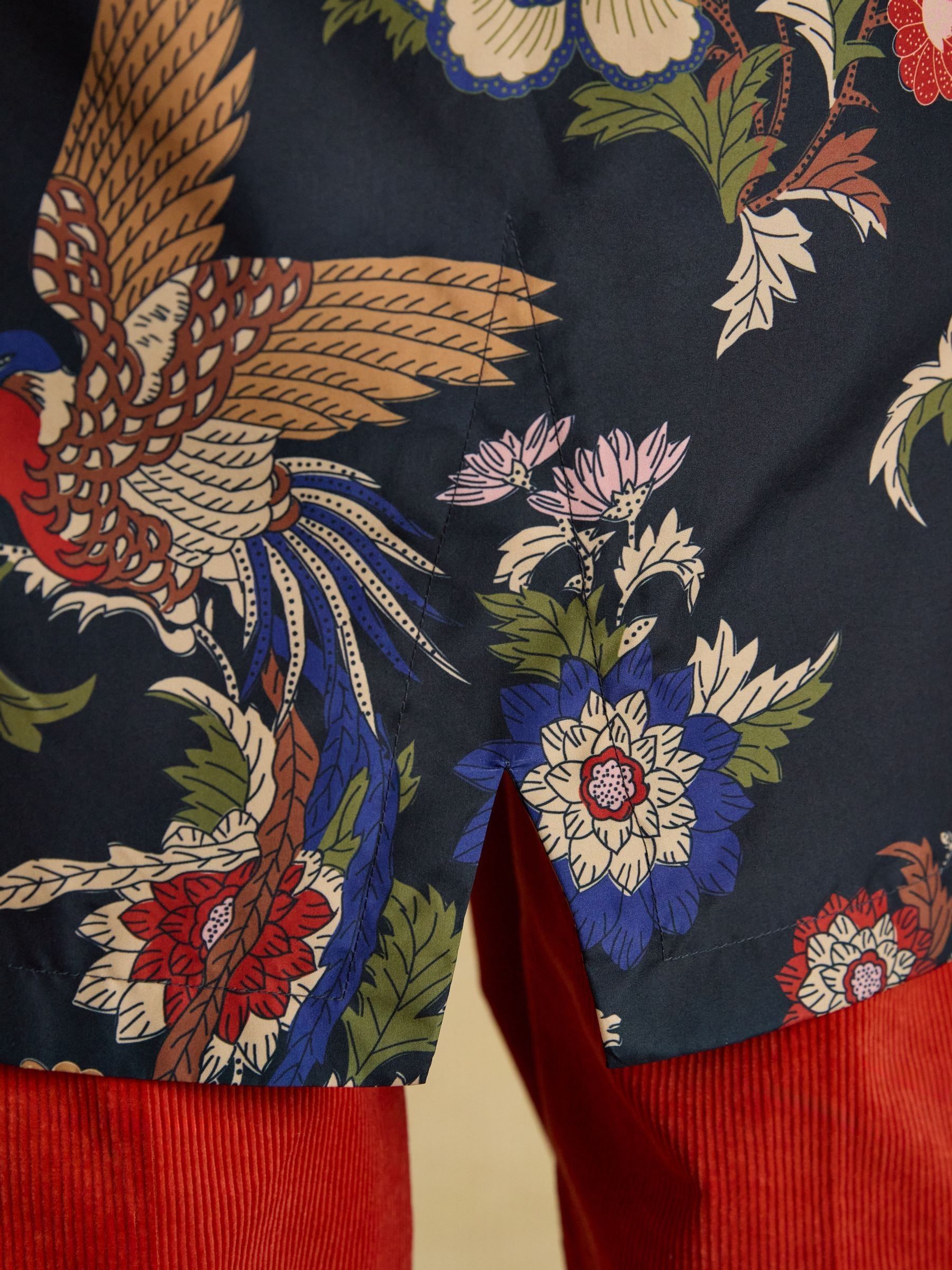 Holkham Navy Bird Floral Waterproof Packable Raincoat With Hood - Image 9 of 12