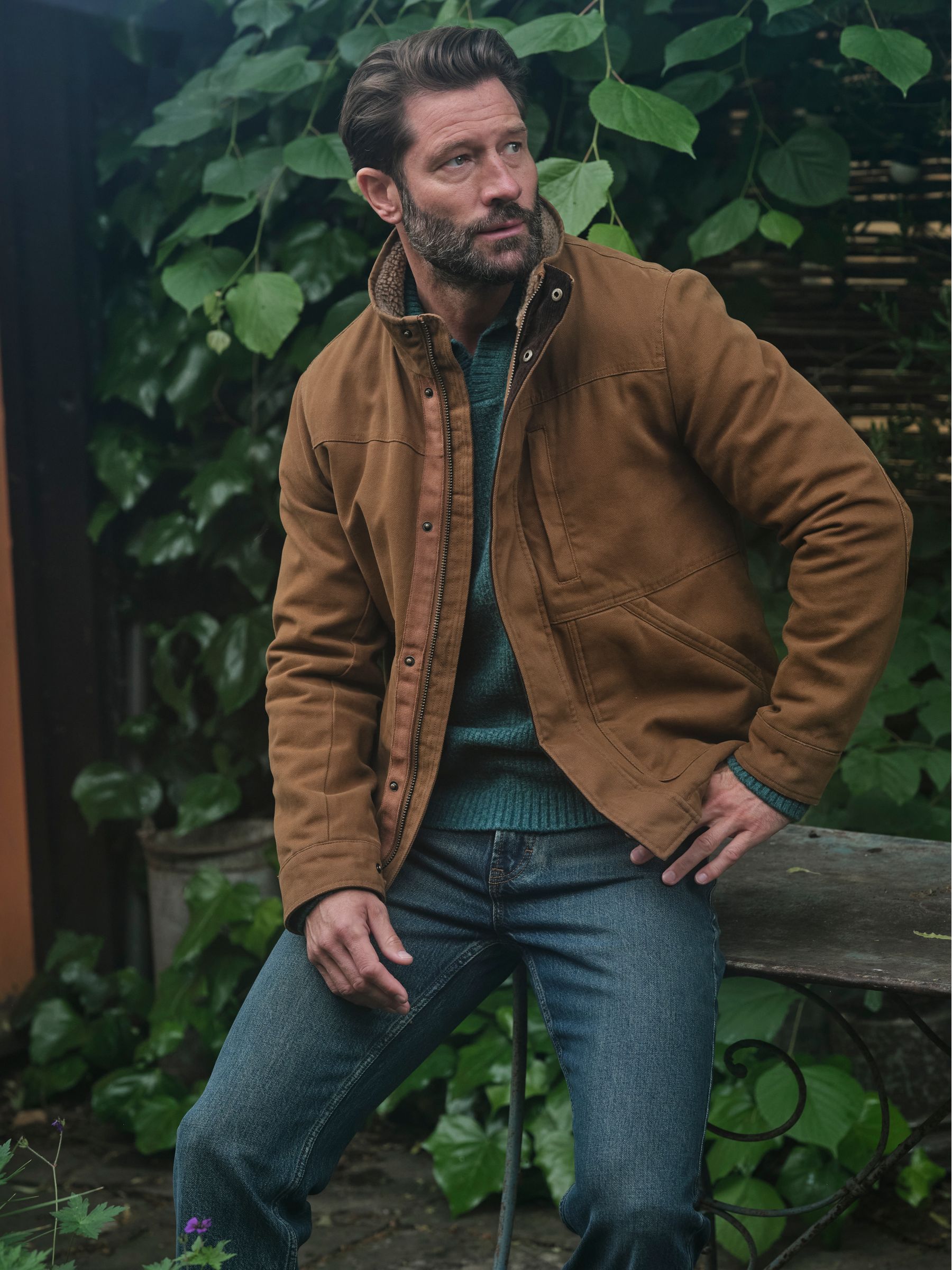 Wardly Tan Brown Canvas Funnel Neck Jacket - Image 1 of 7