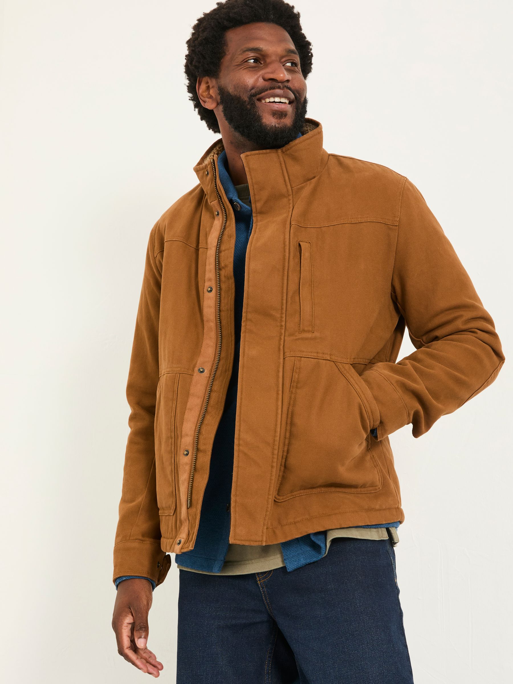 Wardly Tan Brown Canvas Funnel Neck Jacket - Image 2 of 7