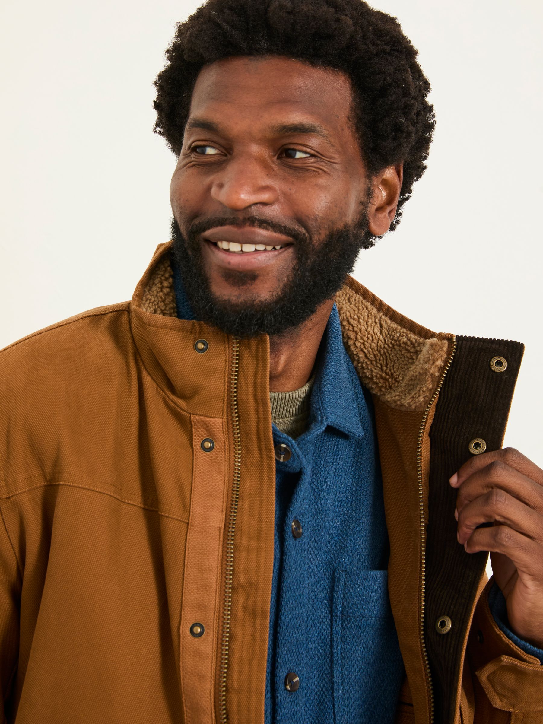 Wardly Tan Brown Canvas Funnel Neck Jacket - Image 4 of 7