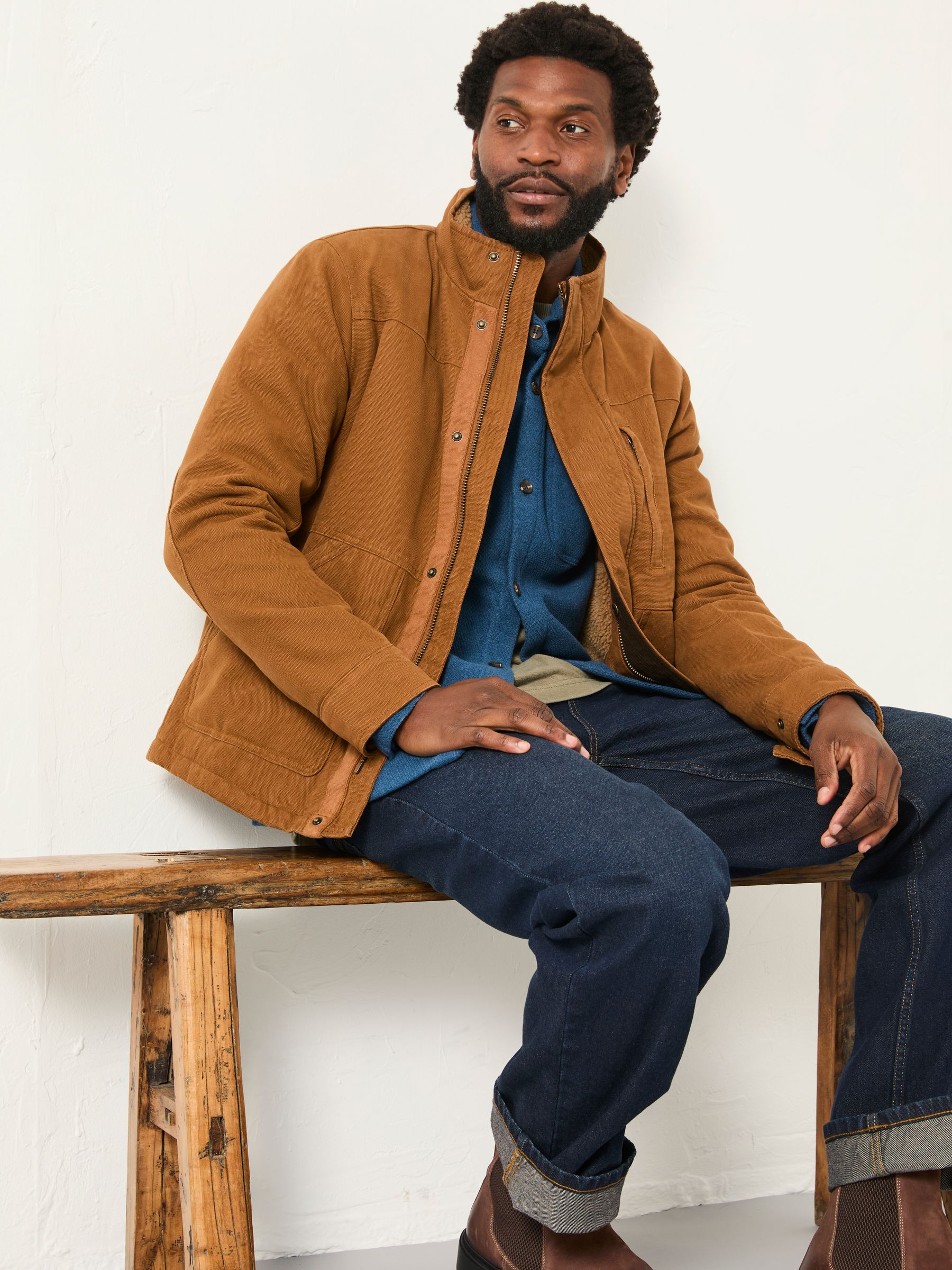 Wardly Tan Brown Canvas Funnel Neck Jacket - Image 6 of 7