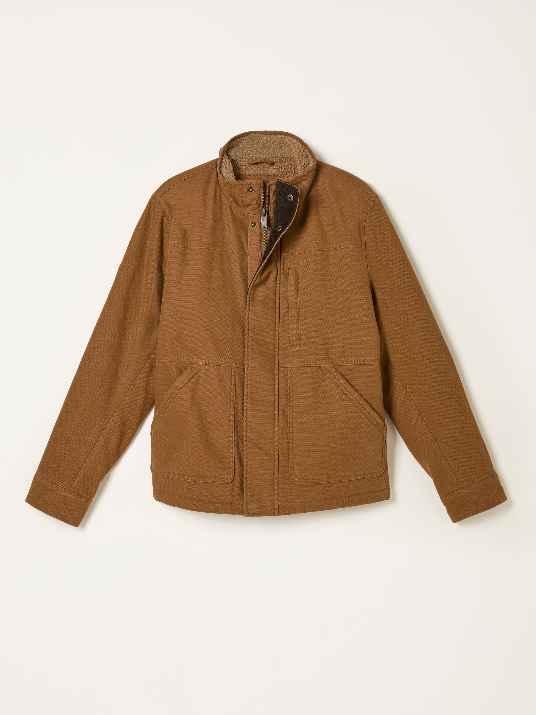 Wardly Tan Brown Canvas Funnel Neck Jacket | FatFace
