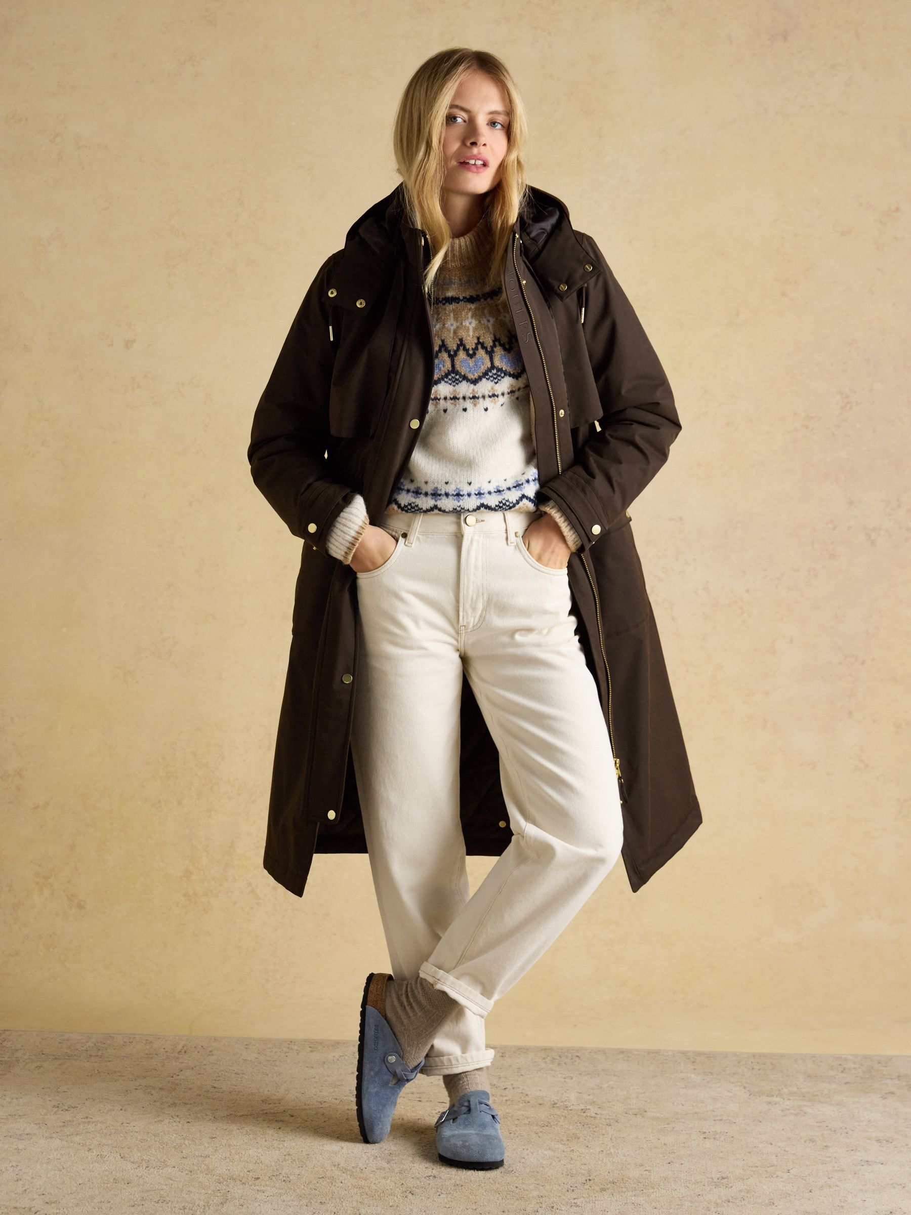 Warmwell Brown Waterproof Fleece Lined Raincoat with Hood - Image 3 of 11