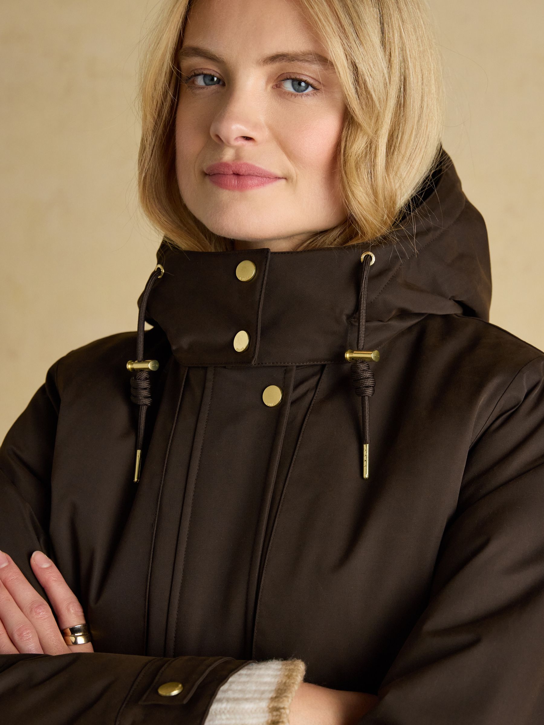 Warmwell Brown Waterproof Fleece Lined Raincoat with Hood - Image 7 of 11