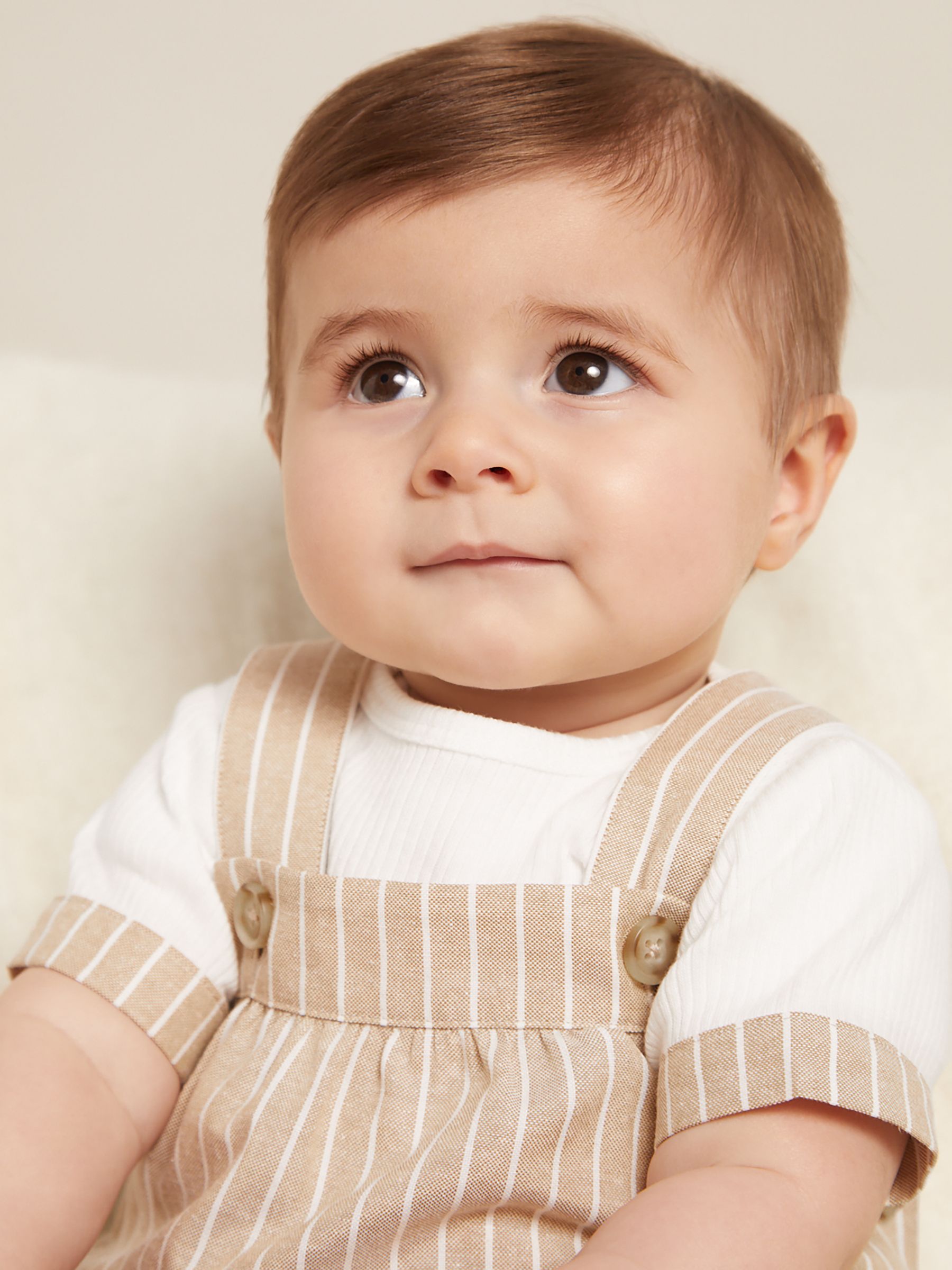 Striped Dungarees Set in Neutral - Image 2 of 4