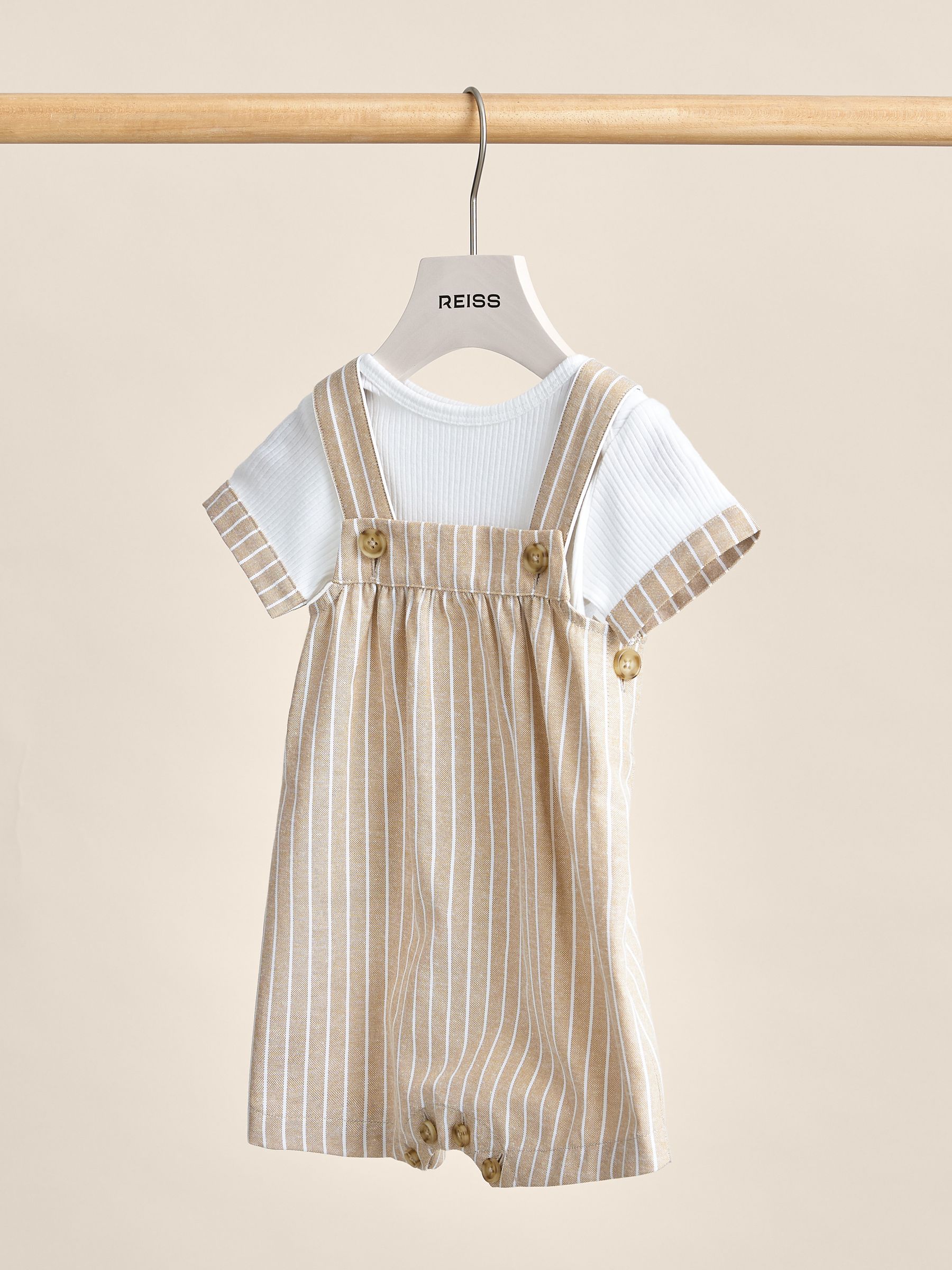 Striped Dungarees Set in Neutral - Image 3 of 4