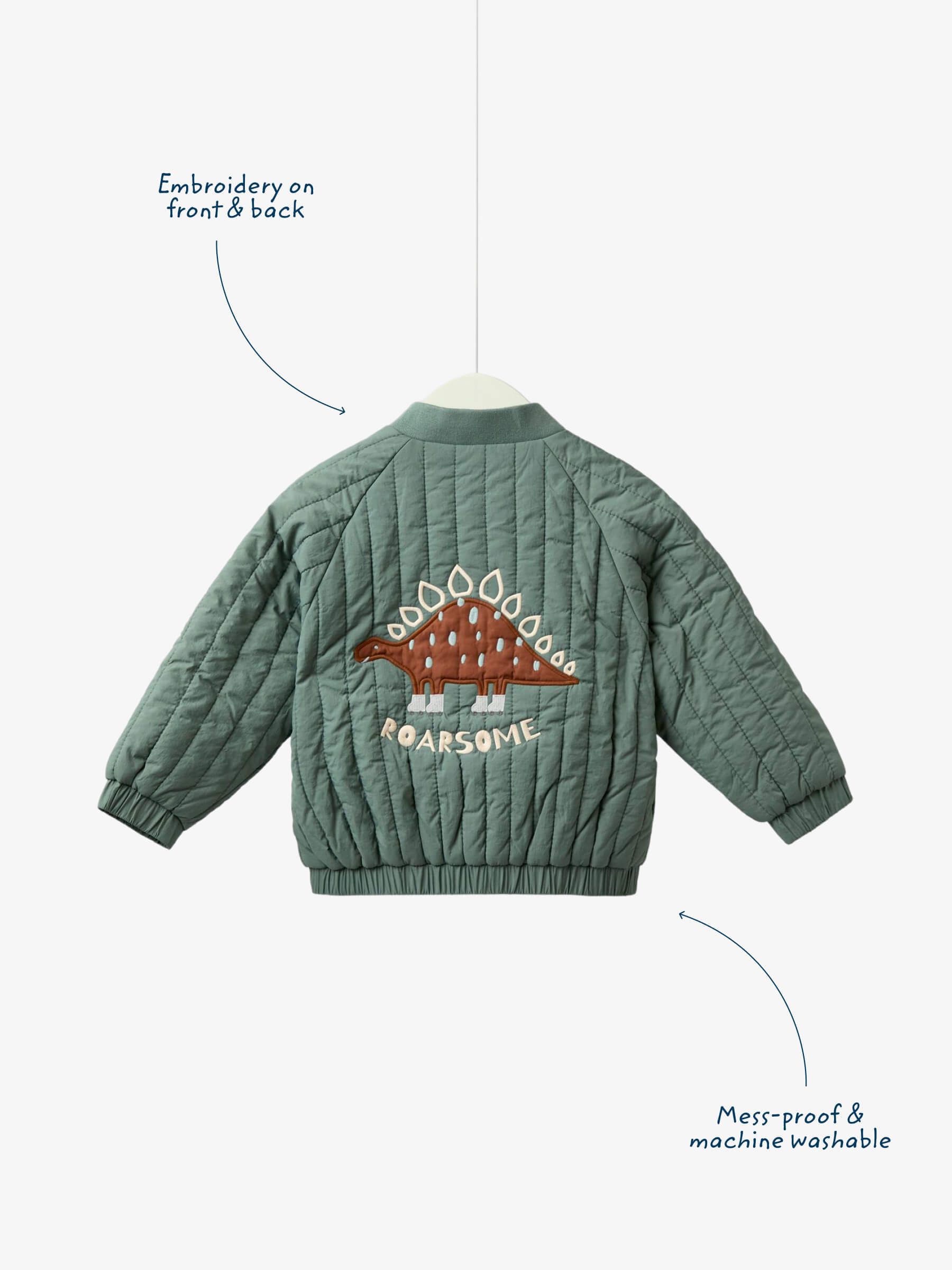 Khaki Dino Quilted Bomber Jacket | JoJo Maman Bébé