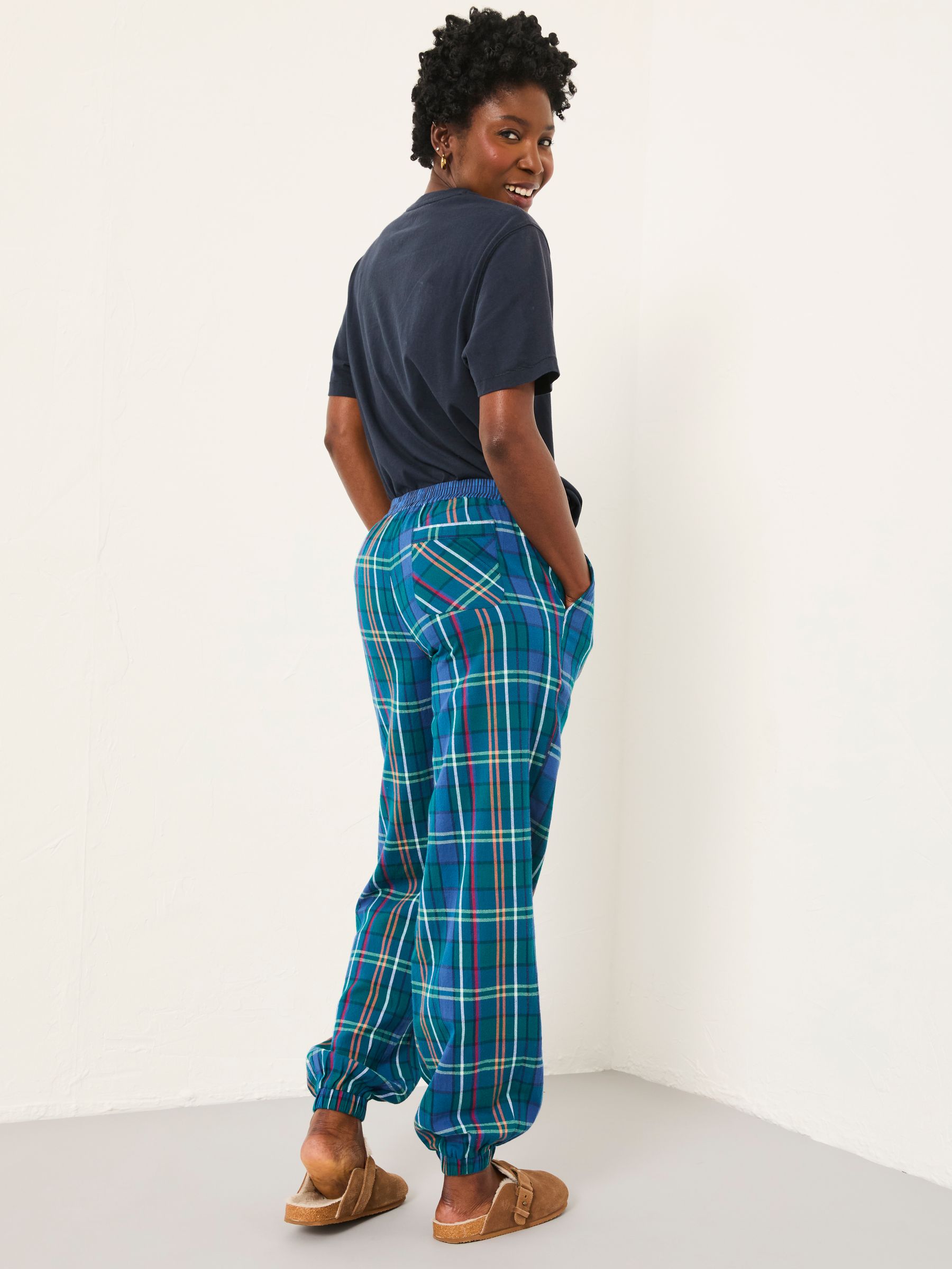 Rae Blue Check Boyfriend Pyjama Bottoms - Image 2 of 5 Rae Blue Check Boyfriend Pyjama Bottoms - Image 2 of 5