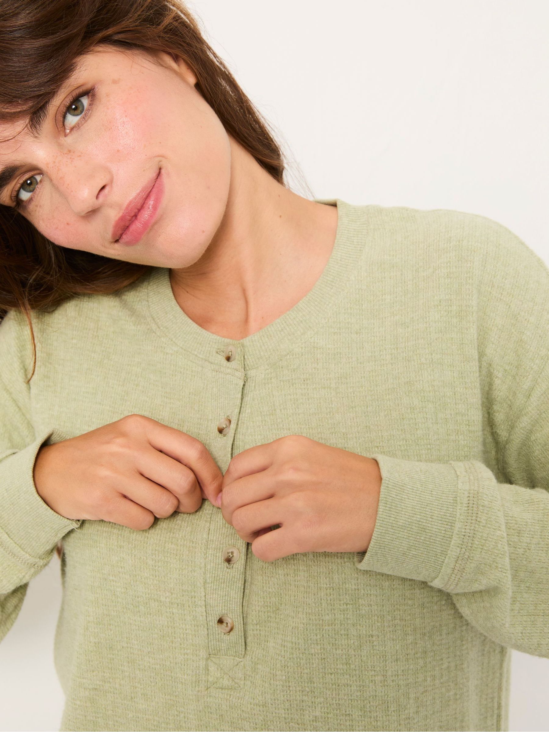 Pistachio Green Henley Lounge Top - Image 3 of 4