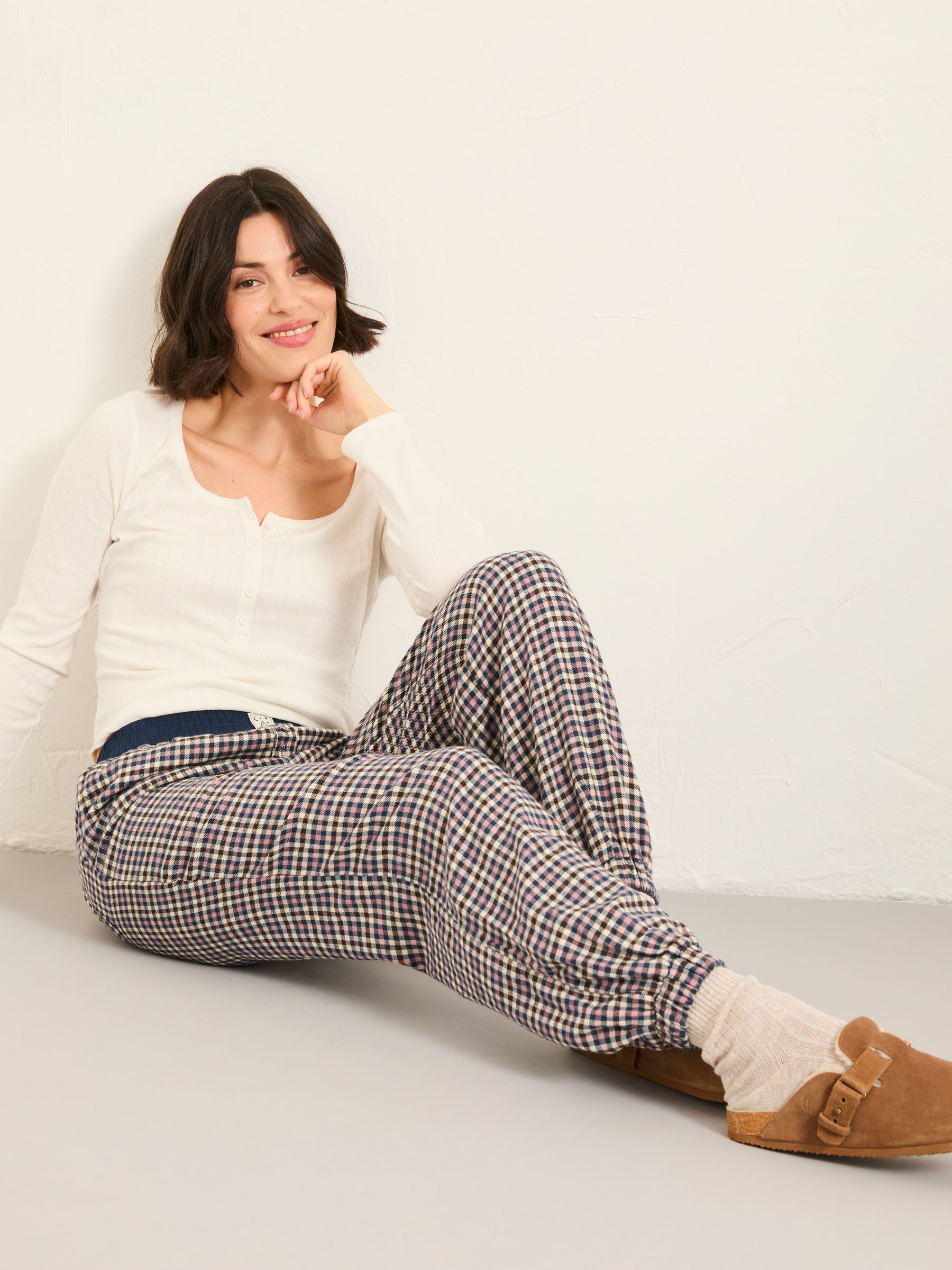 Rae Purple Mini Check Boyfriend Pyjama Bottoms - Image 5 of 6