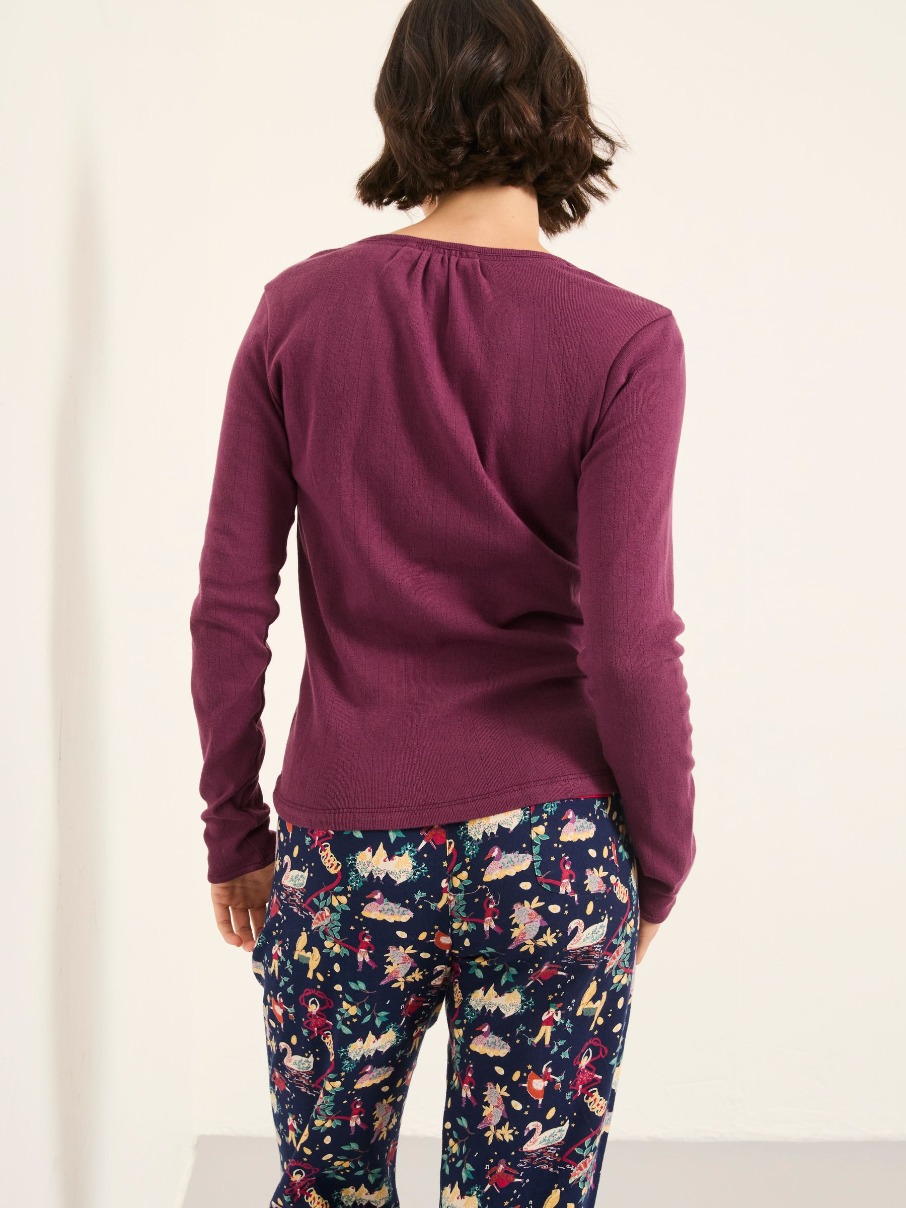 Lila Purple Pointelle Henley Top - Image 2 of 5 Lila Purple Pointelle Henley Top - Image 2 of 5