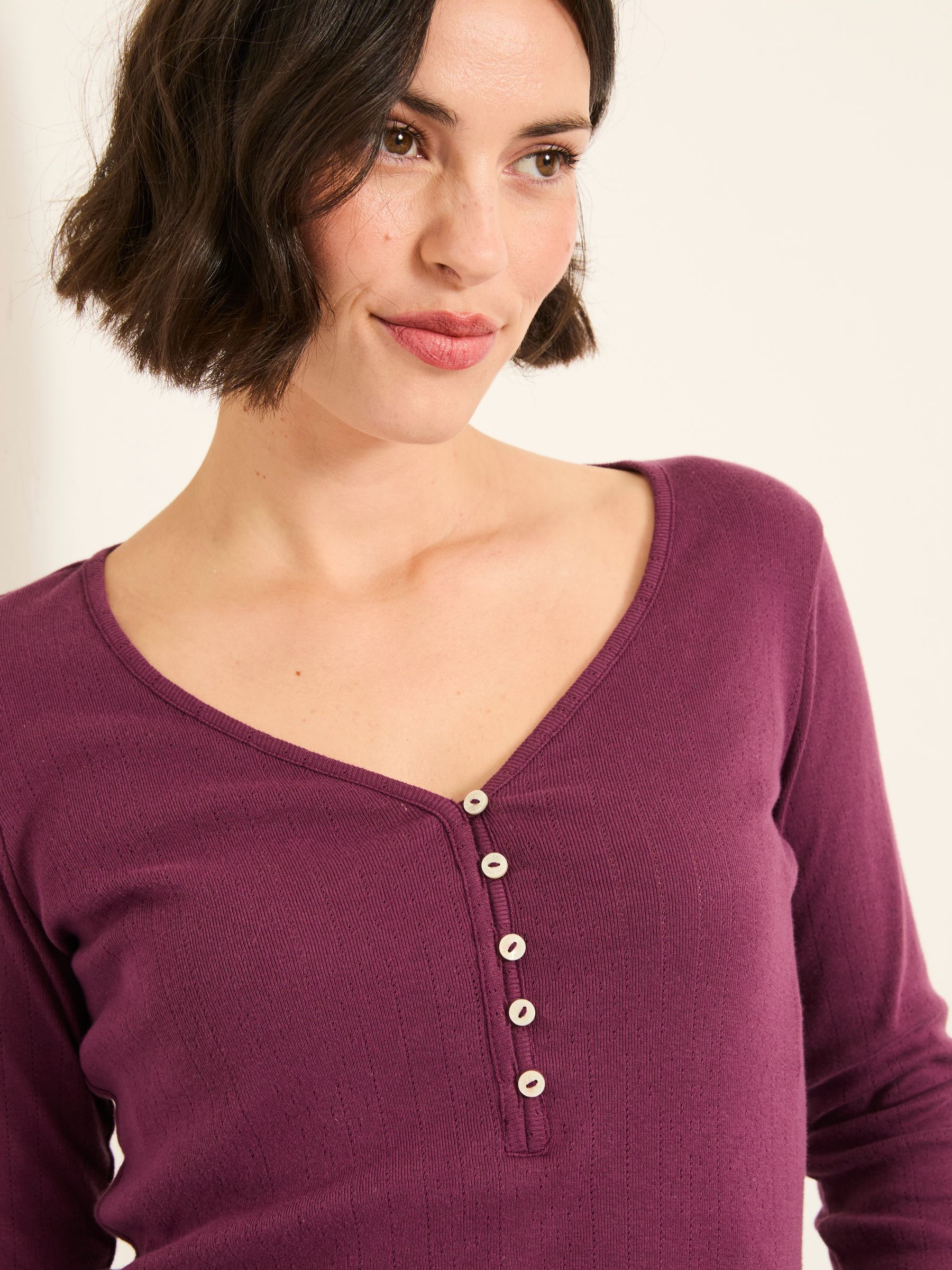 Lila Purple Pointelle Henley Top - Image 3 of 5