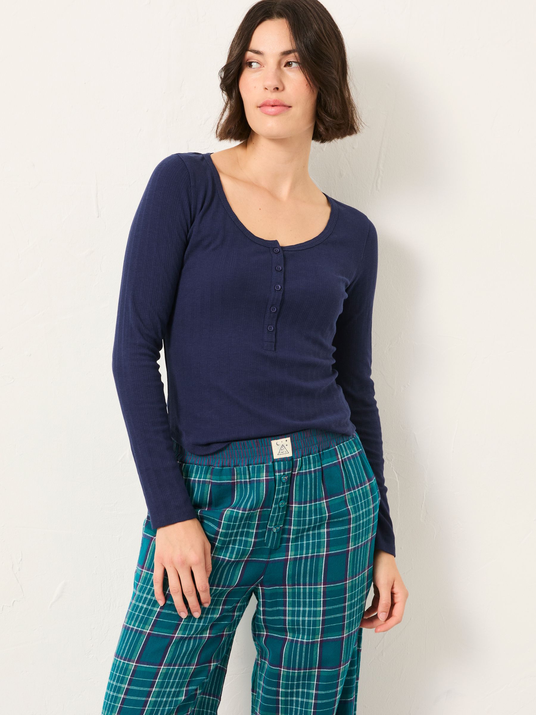 Hattie Navy Henley Pyjama Top - Image 1 of 6 Hattie Navy Henley Pyjama Top - Image 1 of 6