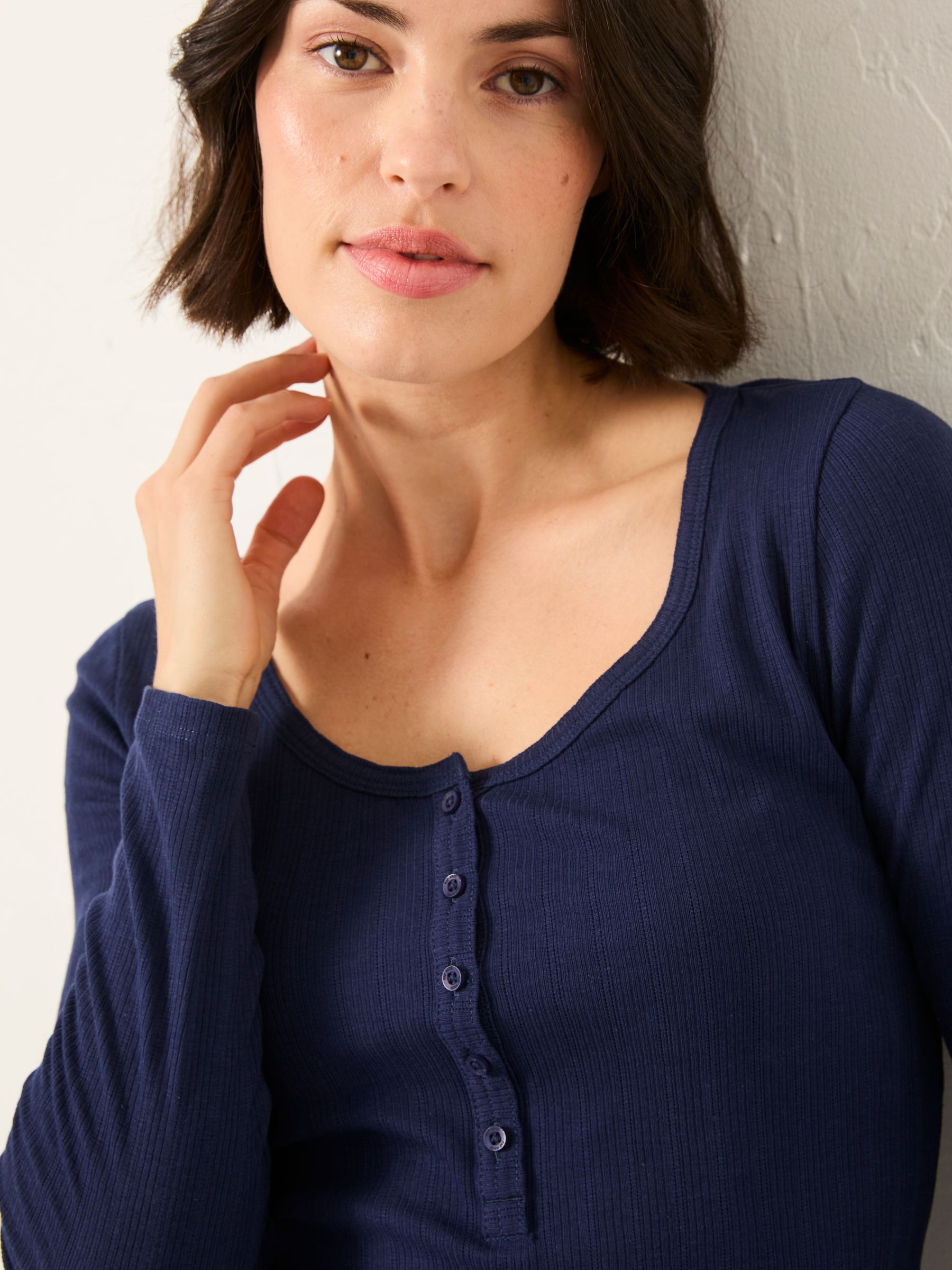 Hattie Navy Henley Pyjama Top - Image 3 of 6
