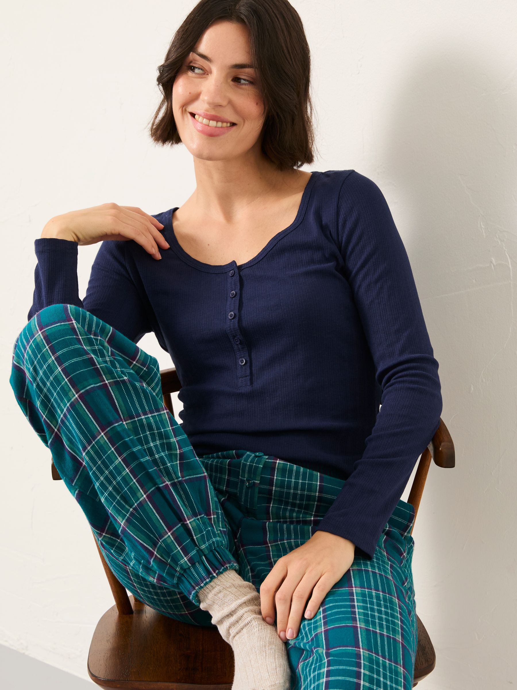Hattie Navy Henley Pyjama Top - Image 5 of 6