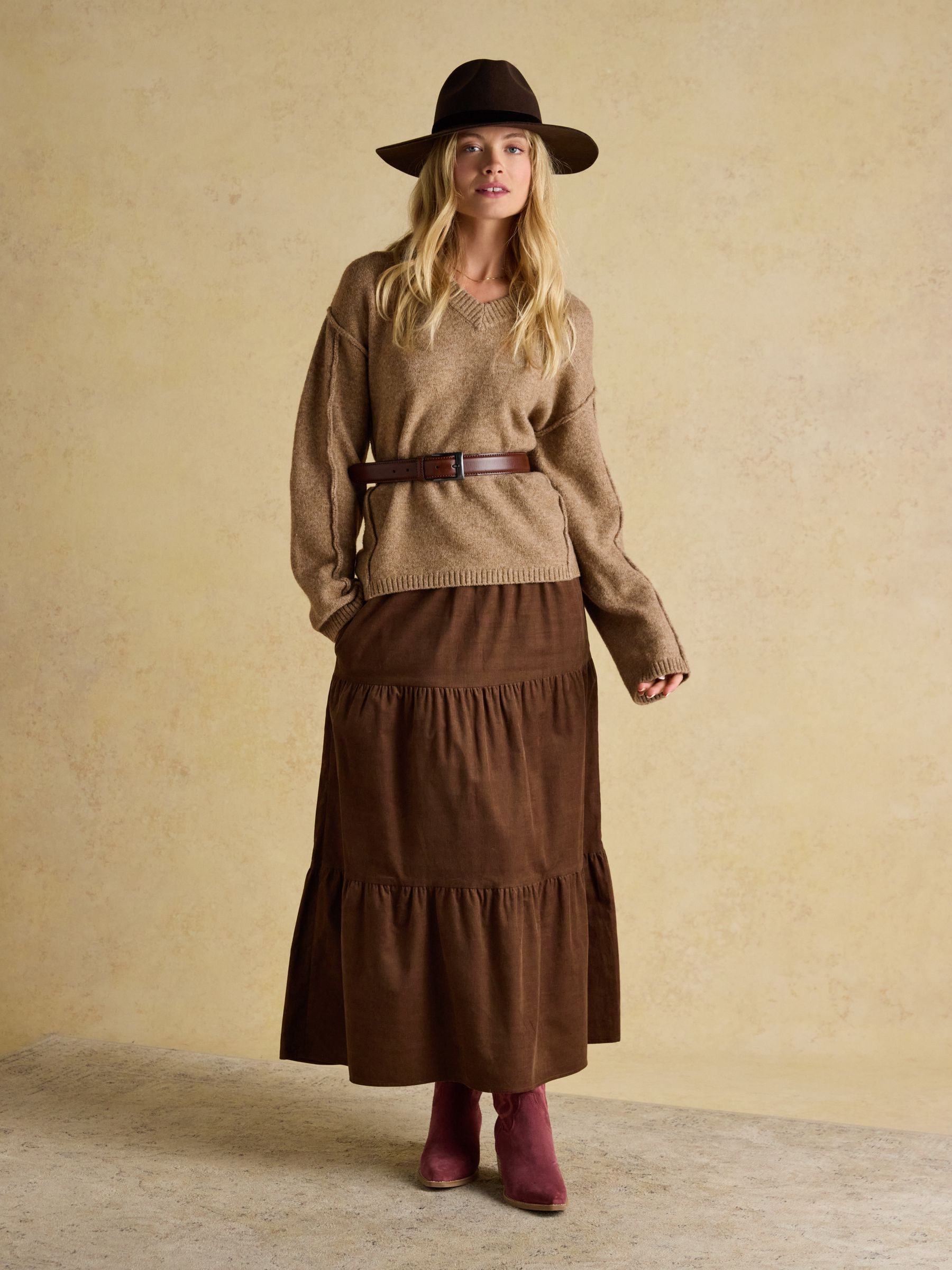 Hannah Tan Brown V-Neck Relaxed Fit Jumper - Image 3 of 7