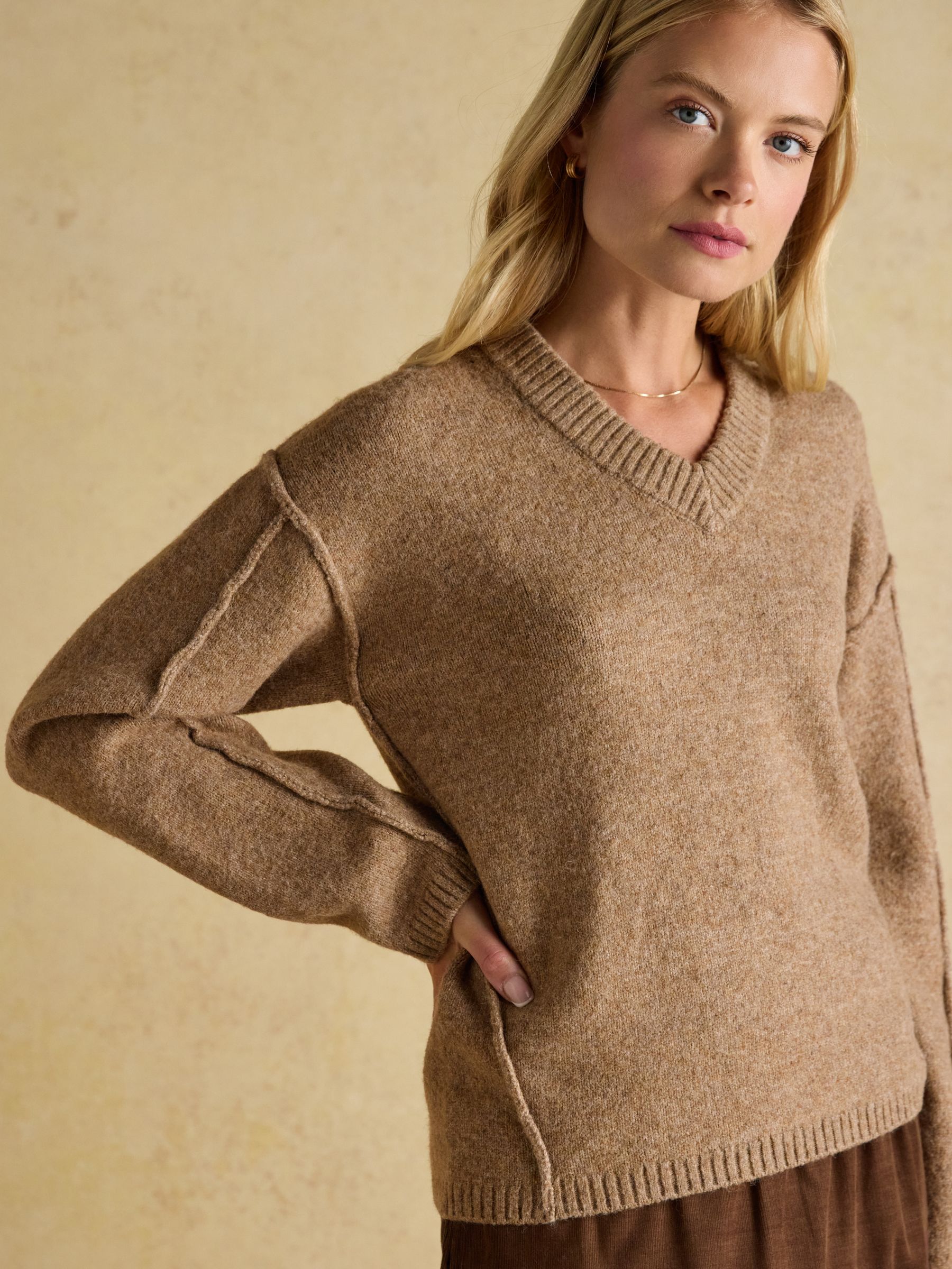 Hannah Tan Brown V-Neck Relaxed Fit Jumper - Image 6 of 7