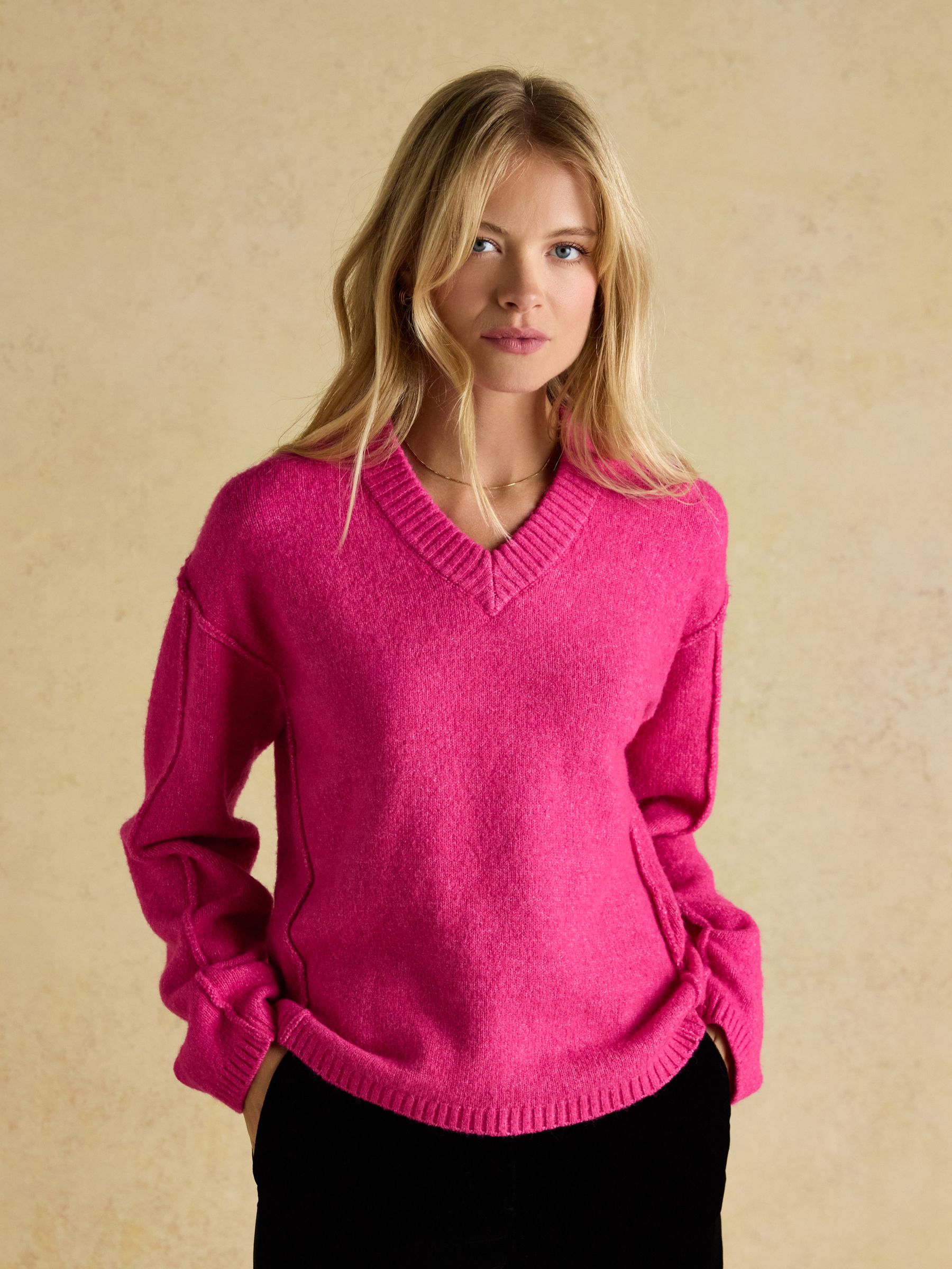 Hannah PinkFushsia V-Neck Relaxed Fit Jumper - Image 3 of 9