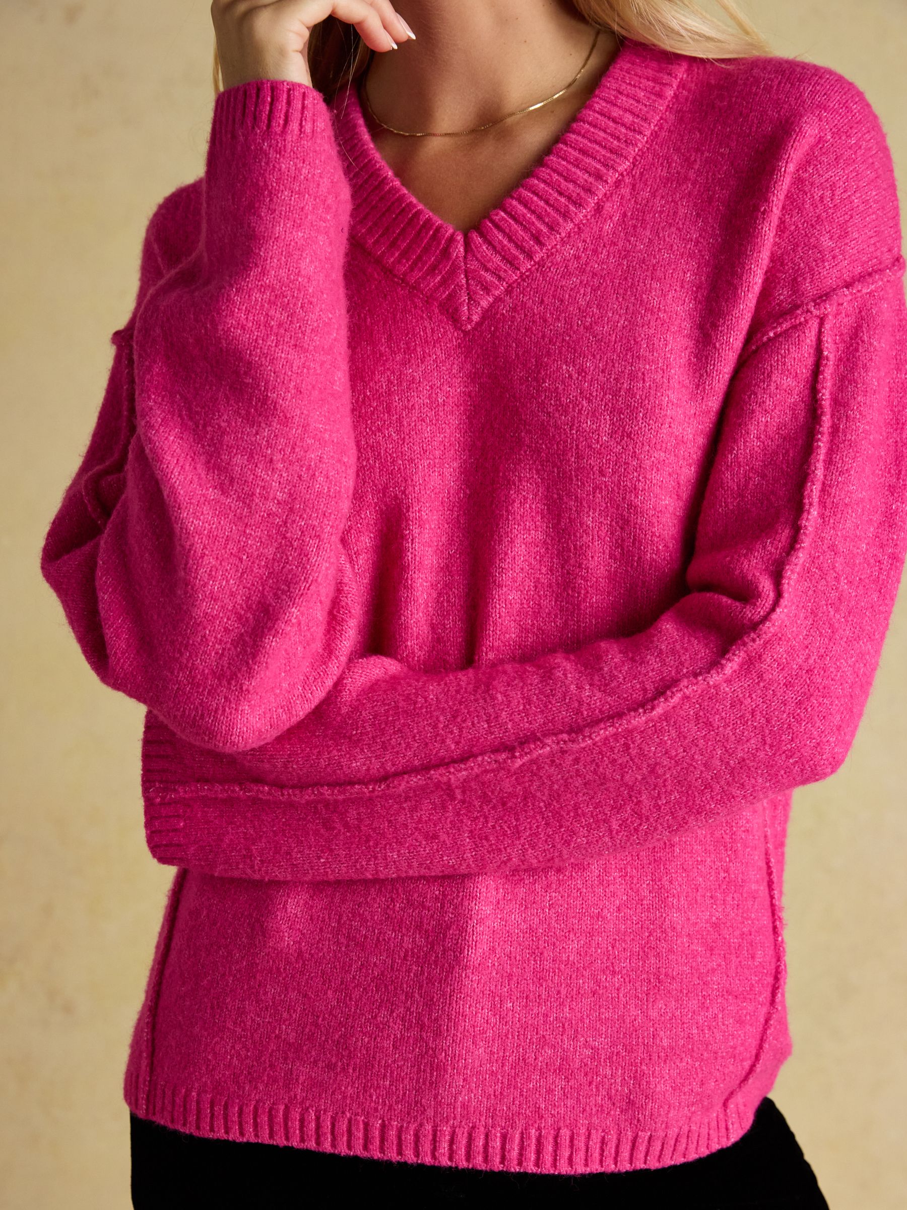 Hannah PinkFushsia V-Neck Relaxed Fit Jumper - Image 8 of 9