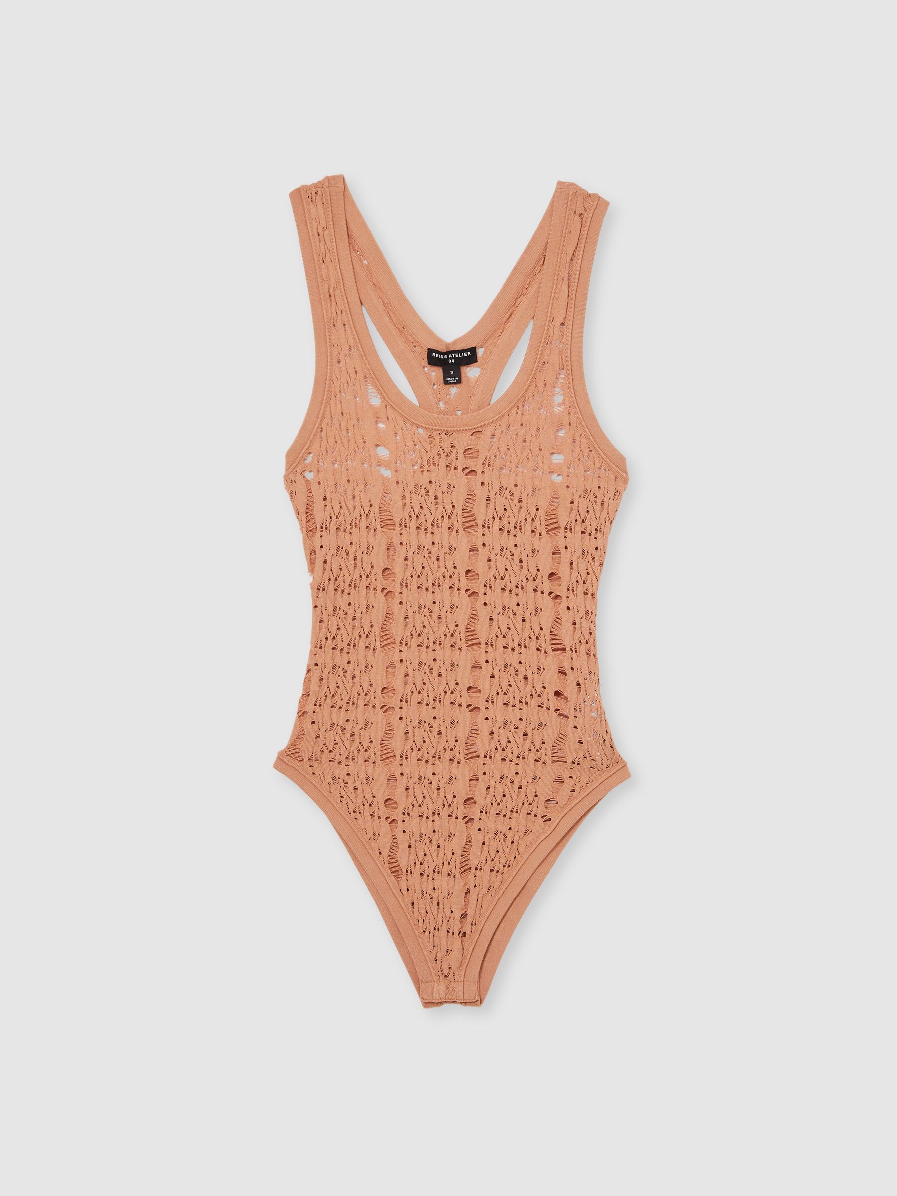 Atelier Ladder Knit High Neck Bodysuit in Tan - Image 2 of 6