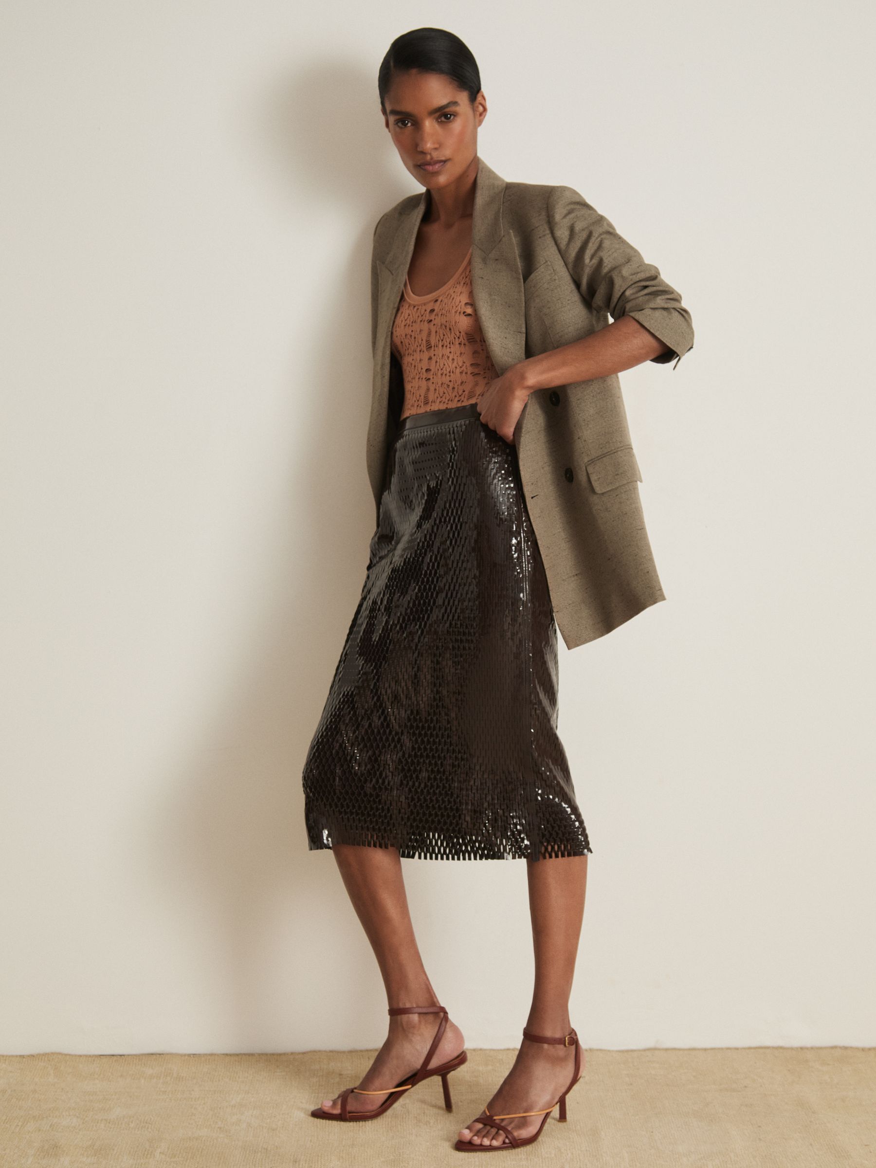 Atelier Ladder Knit High Neck Bodysuit in Tan - Image 4 of 6