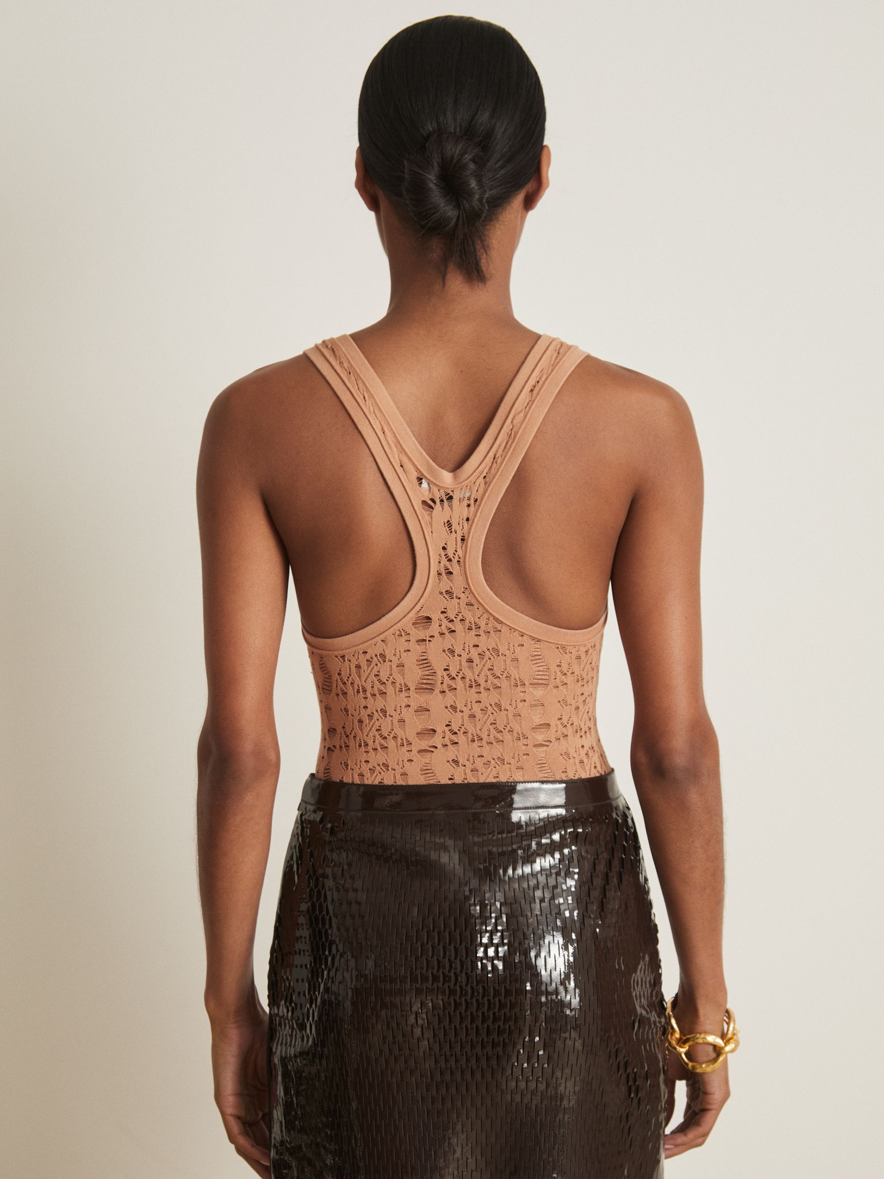 Atelier Ladder Knit High Neck Bodysuit in Tan - Image 5 of 6