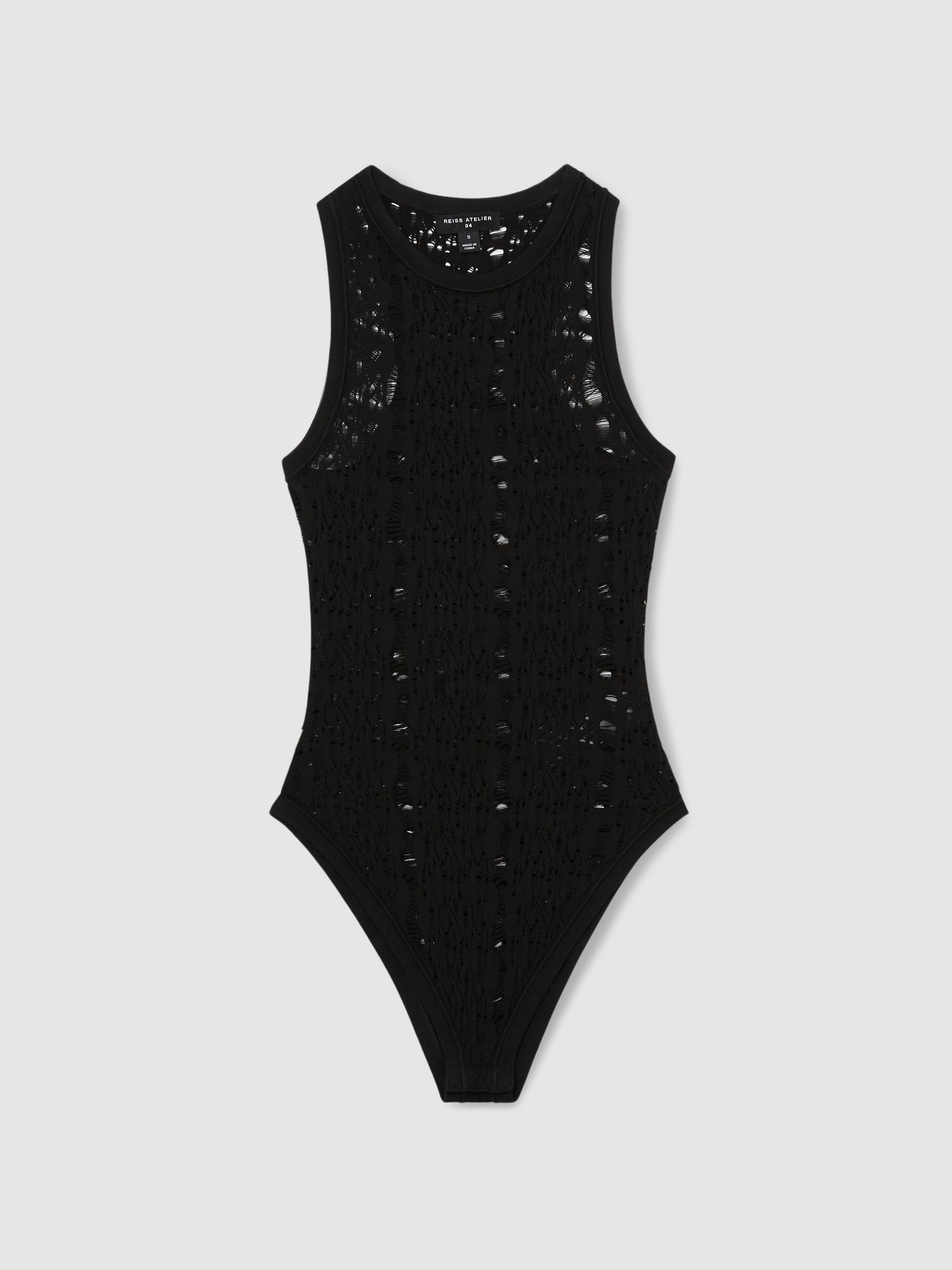 Atelier Ladder Knit High Neck Bodysuit in Black - Image 2 of 6
