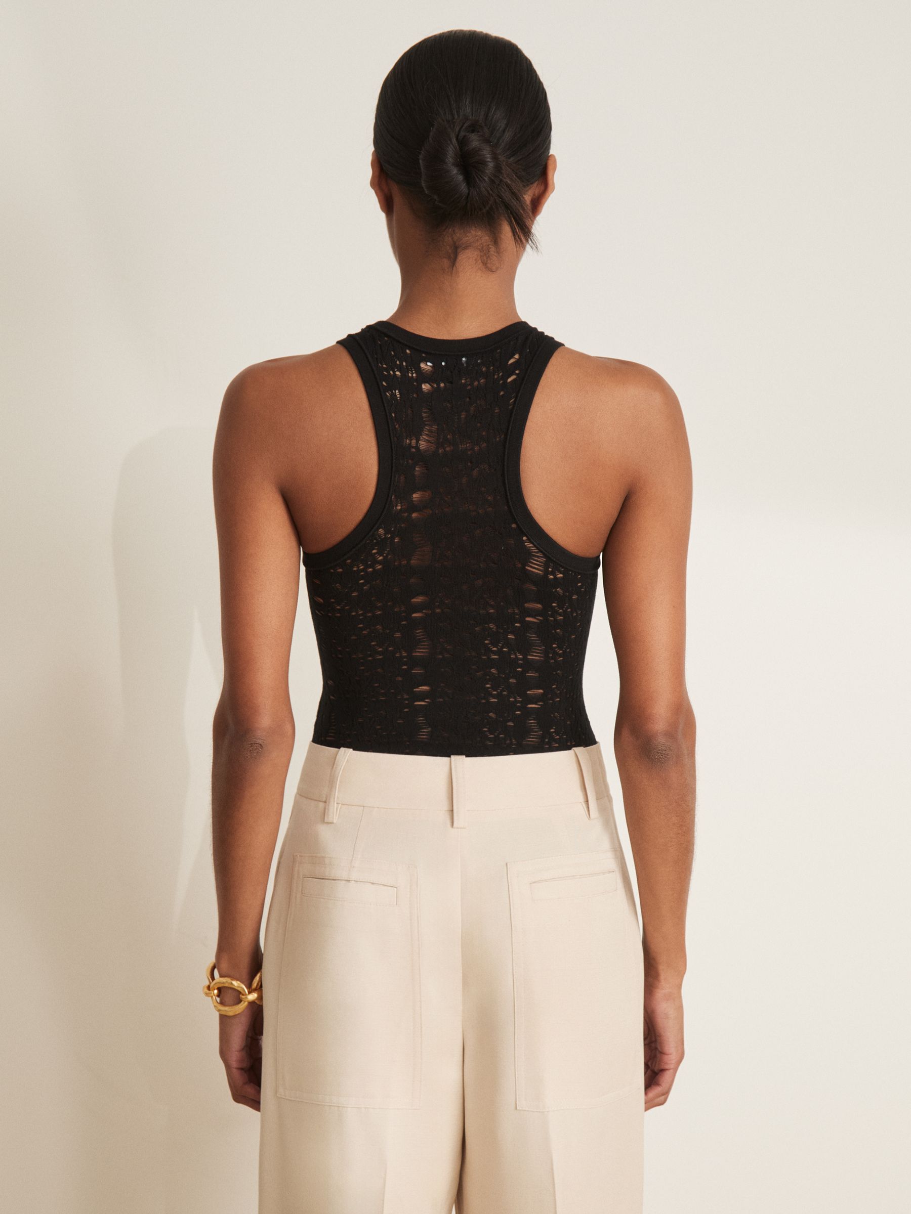 Atelier Ladder Knit High Neck Bodysuit in Black - Image 4 of 6