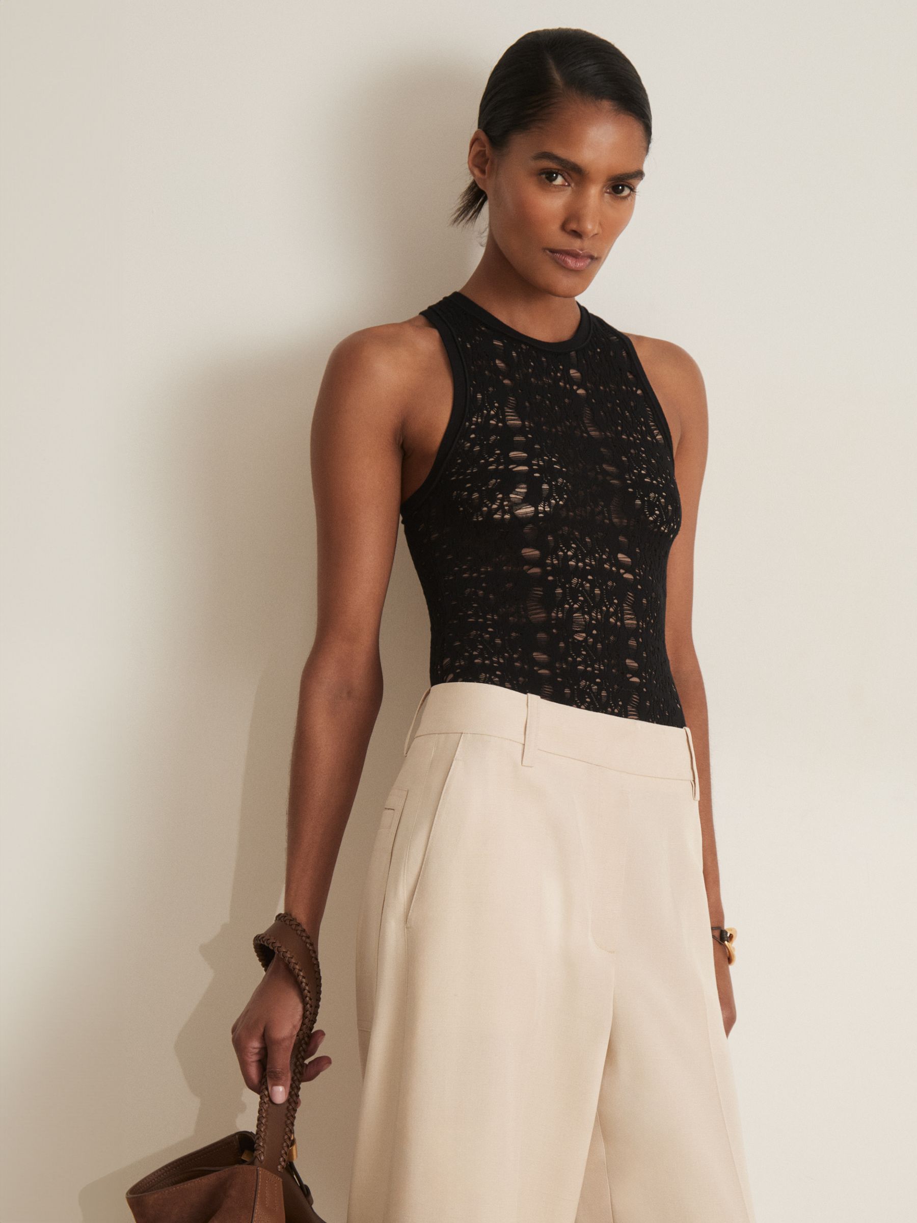 Atelier Ladder Knit High Neck Bodysuit in Black - Image 5 of 6